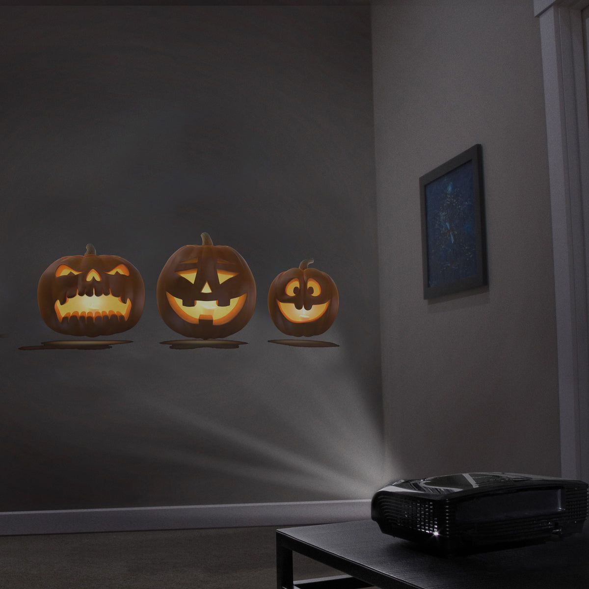 Reaper Brothers Halloween Hollusion Digital Decoration Kit Includes 8 AtmosFX Video Effects for Halloween Plus 5.5' x 9' Holographic Projection Screen