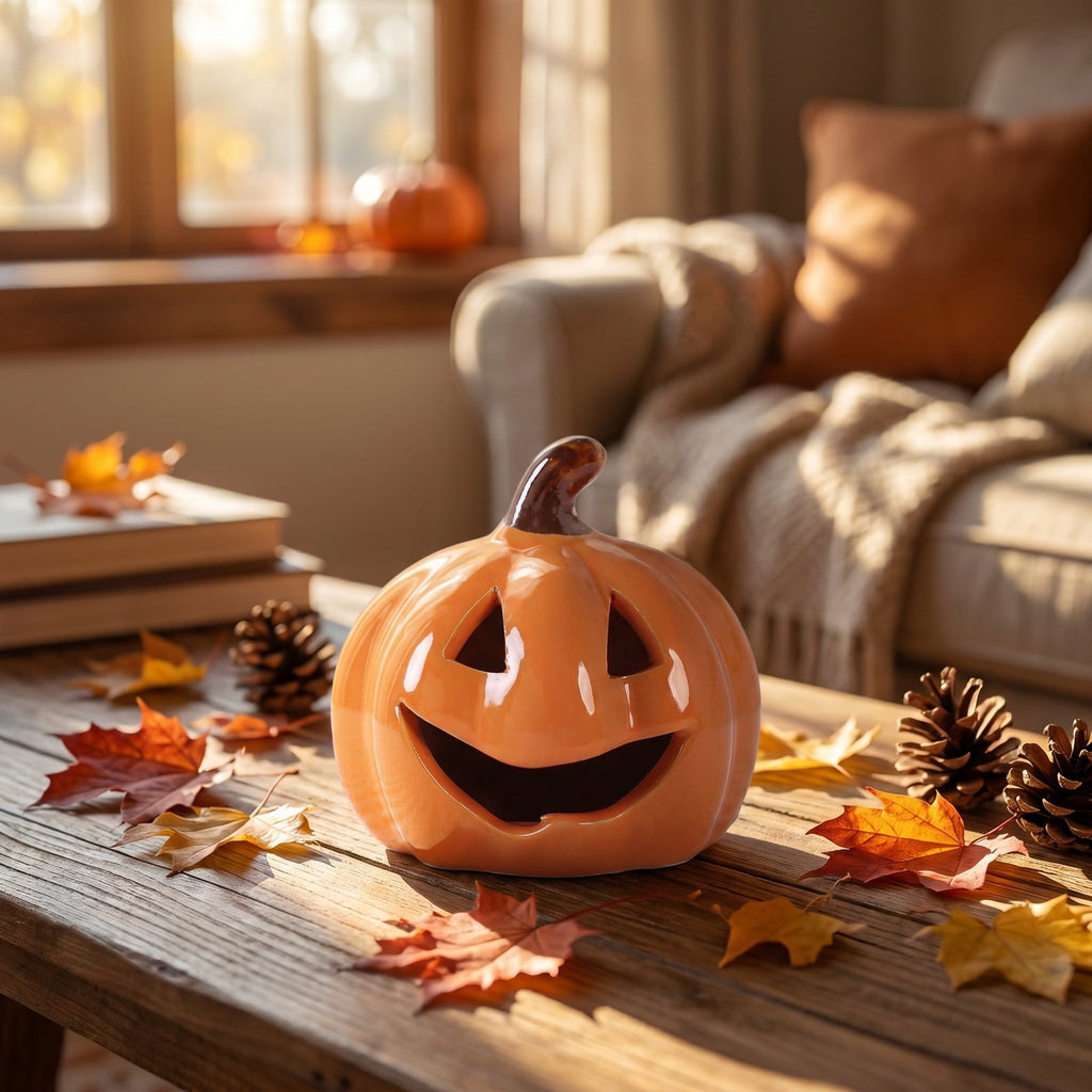 LEFXSMR Pumpkin Night Light, Ceramics Glowing Pumpkin Decor with Led, Waterproof Halloween Light for Home Holiday Desktop Decor