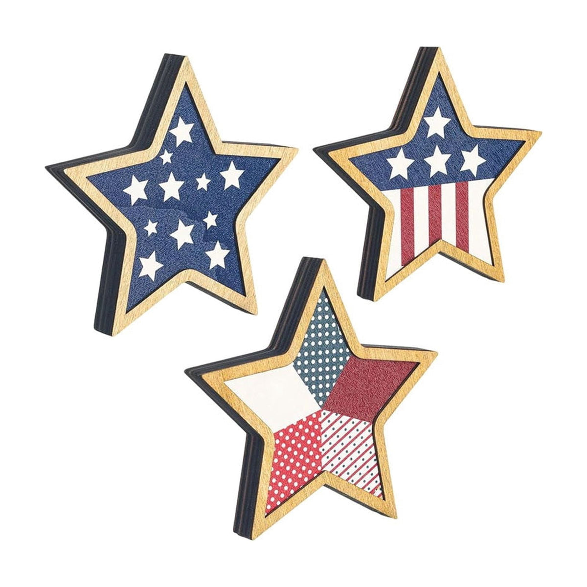Japceit 3Pcs 4Th Of July Decorations Wooden Stars,Red White Blue Patriotic Decor, Independence Day Ornaments Set,For Home Office Table Shelf