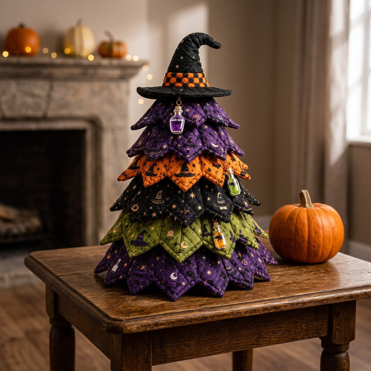 Lypsnake DIY Halloween Quilted Fabric Tree Kit, Vintage Pumpkin Sunflower Patchwork, 3D Padded Sewing Craft Project for Autumn Harvest Decor