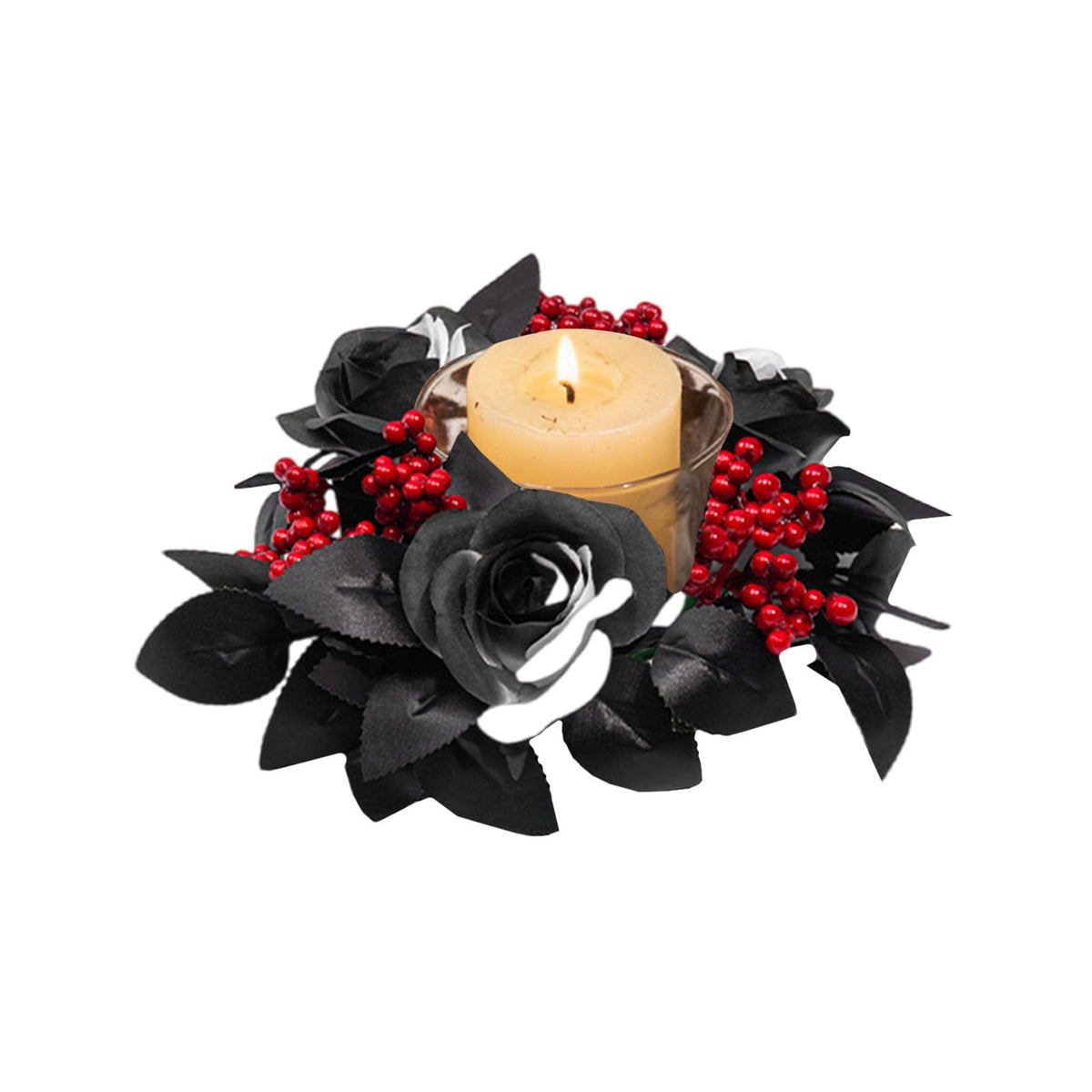 Fall Candle Ring,Artificial Maple Leaves Pumpkins Decorative Wreaths,Berry Wreath for Pillar Candle Holder,Candle Ring for Halloween Centerpieces and Farmhouse Table Decor,7.48 inch(Pink)