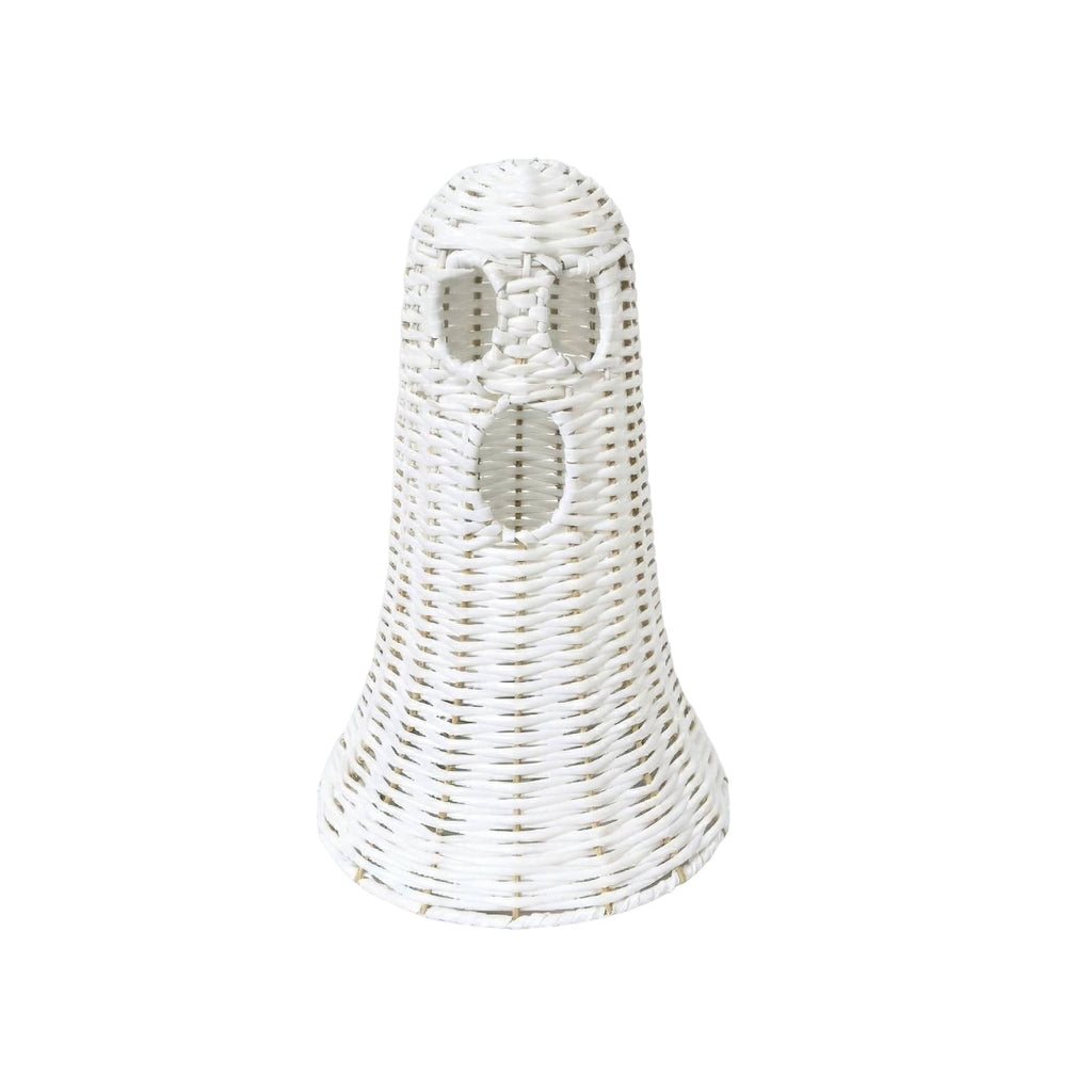 Handwoven Rattan Ghost Lantern with Witch Hat - 13.78 Inch White Wicker Ghost Decor, Light Up Halloween Decorations for Indoor Outdoor, Porch, Patio, Spooky Home Decor, Fall Harvest