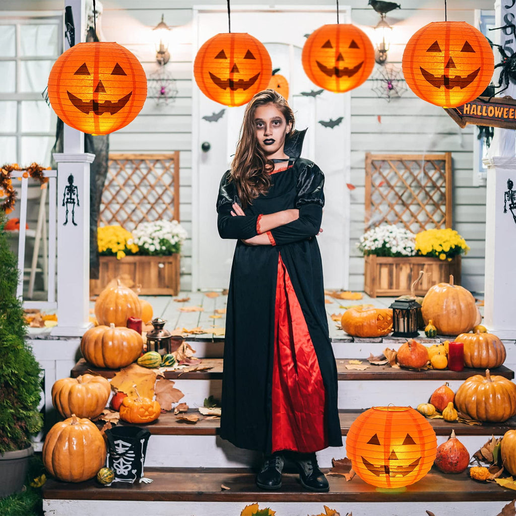 11 Inch Halloween Paper Pumpkin Lanterns Jack-O-Lanterns Hanging Halloween Decorations Outdoor Indoor Halloween Party Decorations - 8 PCS