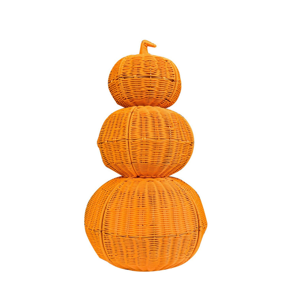 Handmade Rattan Pumpkin Decorations For Halloween Outdoor Fall Party Scene Set Of 3 In Natural Wood Tone