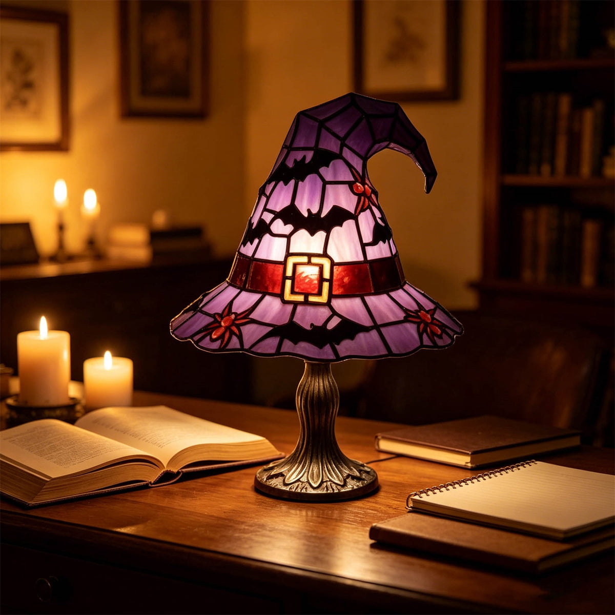 Halloween Pumpkin Night Light With Witch Hat Acrylic LED Tabletop Ornament, Spooky Glowing Figurine for Home Party Bedroom Holiday Decoration