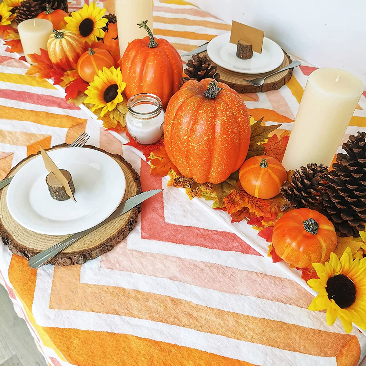Foraging dimple 7 Pcs Assorted Harvest Orange Artificial Pumpkins Decorative Pumpkins Foam Pumpkins with Gold Stems for Fall Harvest Autumn Home Wedding Thanksgiving Halloween Party