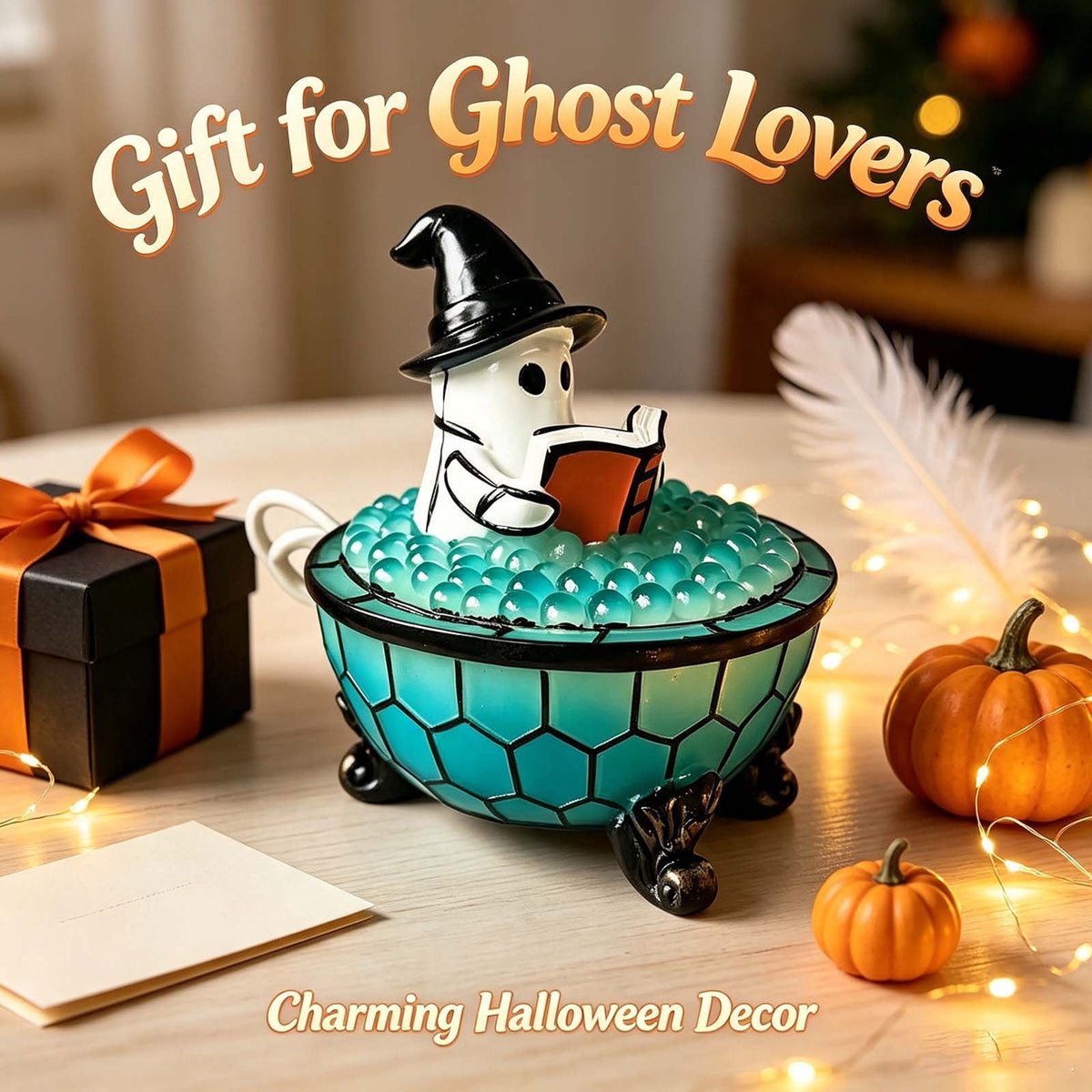 Halloween Pumpkin Night Light With Witch Hat Acrylic LED Tabletop Ornament, Spooky Glowing Figurine for Home Party Bedroom Holiday Decoration
