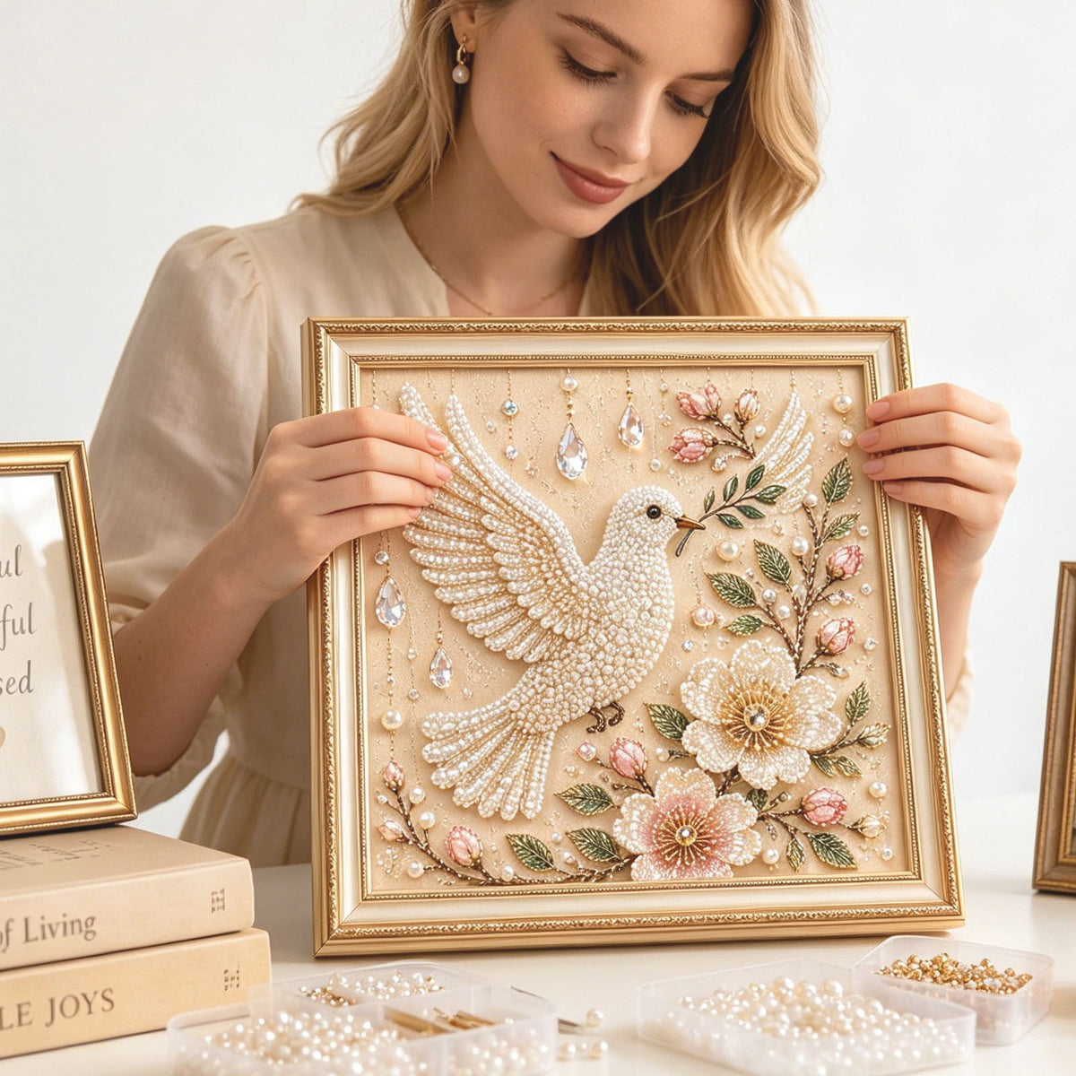 JWZZYD DIY Christmas Pearl Painting Art Kit with Frame, 9.8" Christmas Pearl Beads Art Craft Set, Gemstone Dots Beads for Holiday Christmas Wall Decor, Decoration Gift(Reindeer)