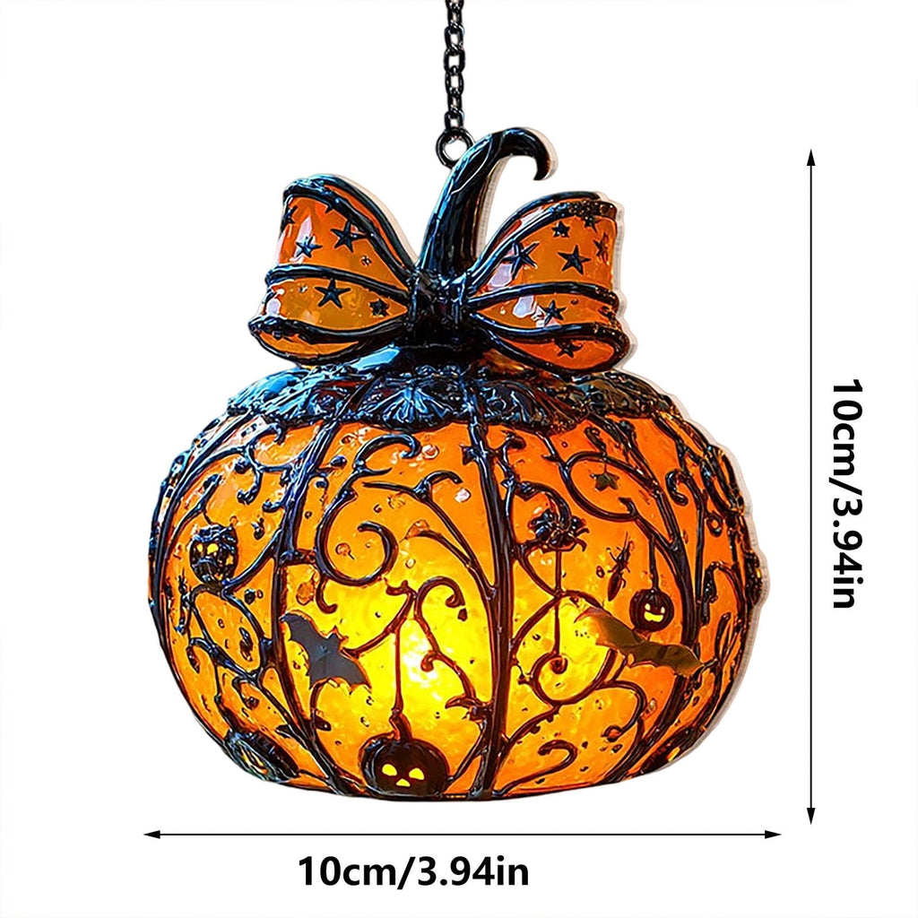 AZXY Stained Glass Hanging Pumpkin Ornament, Halloween Decor, Halloween Pumpkins, Halloween Decorations, Halloween Party Decor,Bat Star Pumpkin Hanging Decor for Indoor Window Tabletop