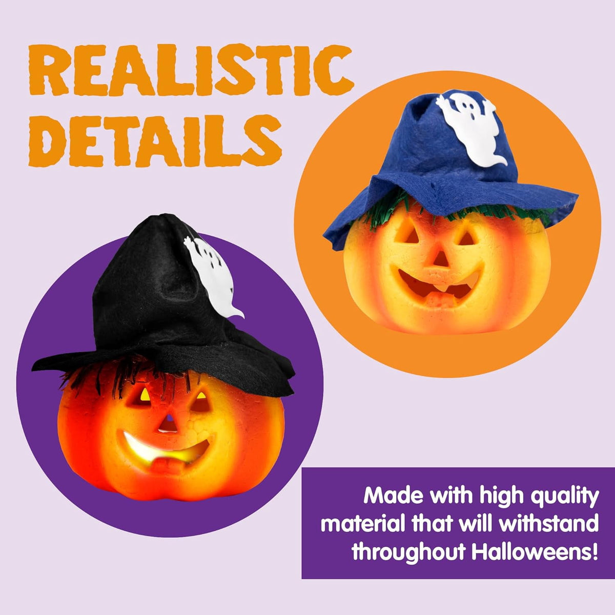 Joyfy 5 Pcs Light Up Halloween Pumpkin Decor Jack O Lantern Decorations Outdoor Indoor, Plastic Large Trick Or Treat Table Top Party Supplies Favors