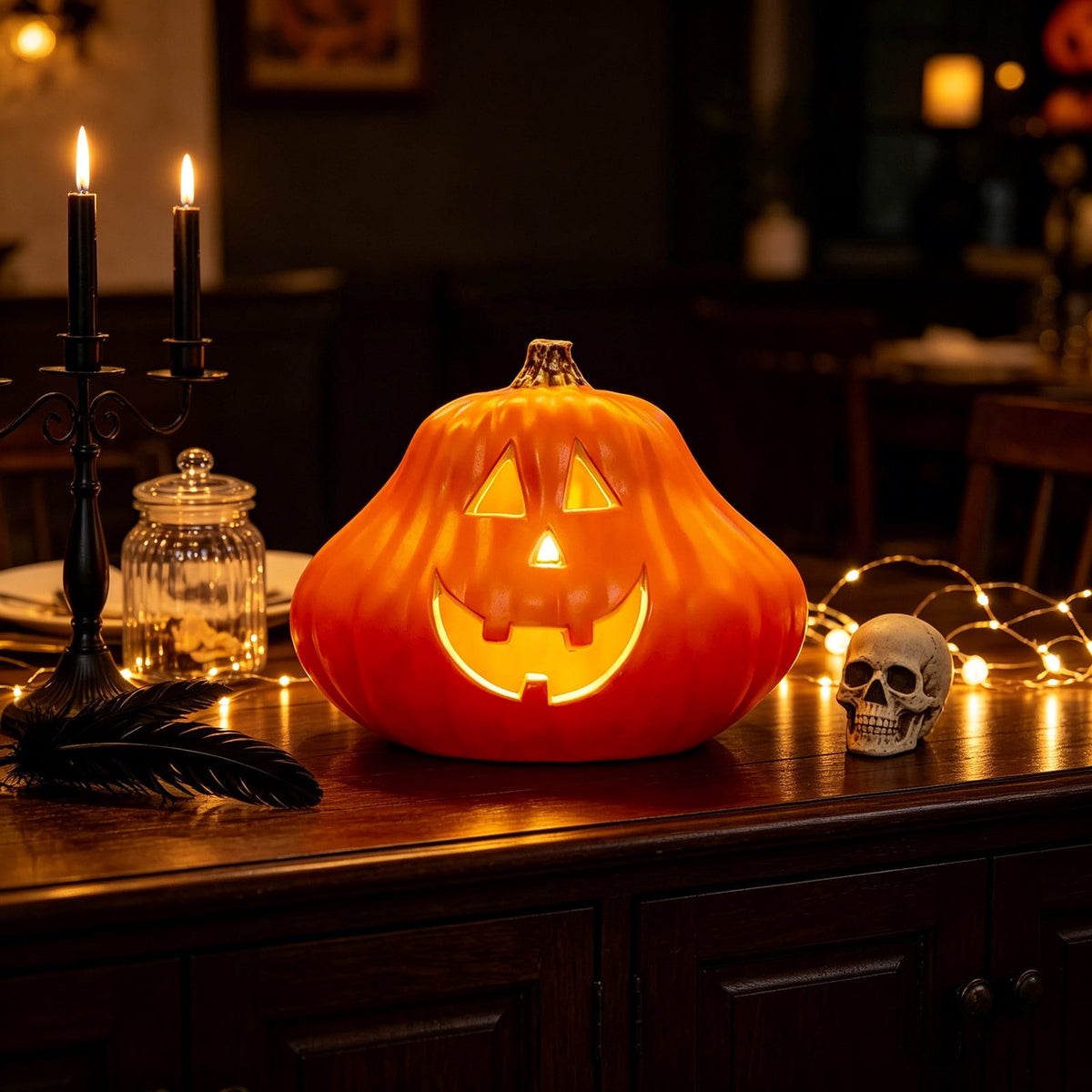 Halloween Lighted Pumpkin Large Plastic LED Pumpkin Decoration for Outdoor Yard Porch Home Storefront Shopping Mall Holiday Display Decor