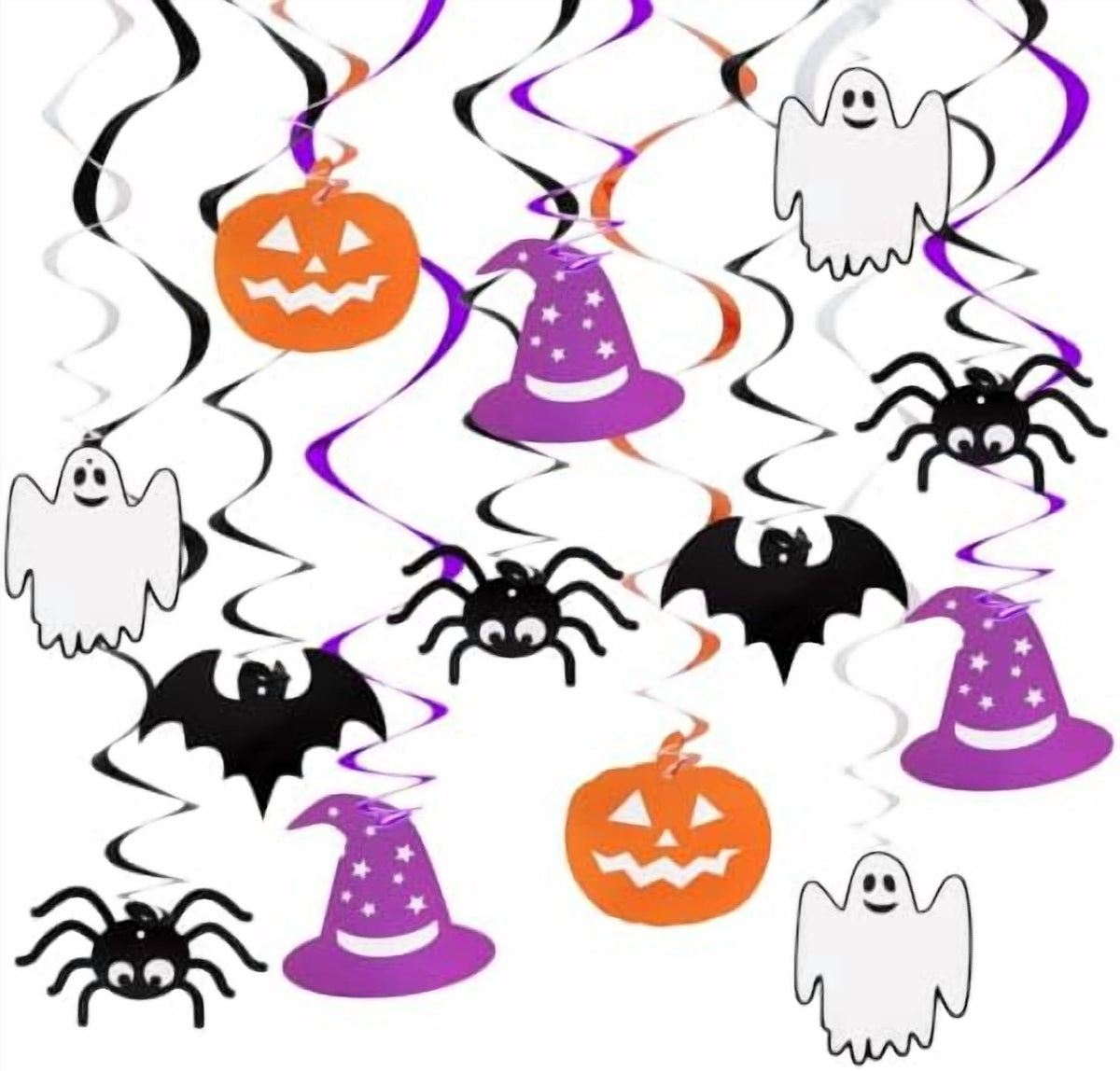 30PCS Halloween Hanging Swirls Pre-Strung Ghost Spider Witch Bat Pumpkin Decorations