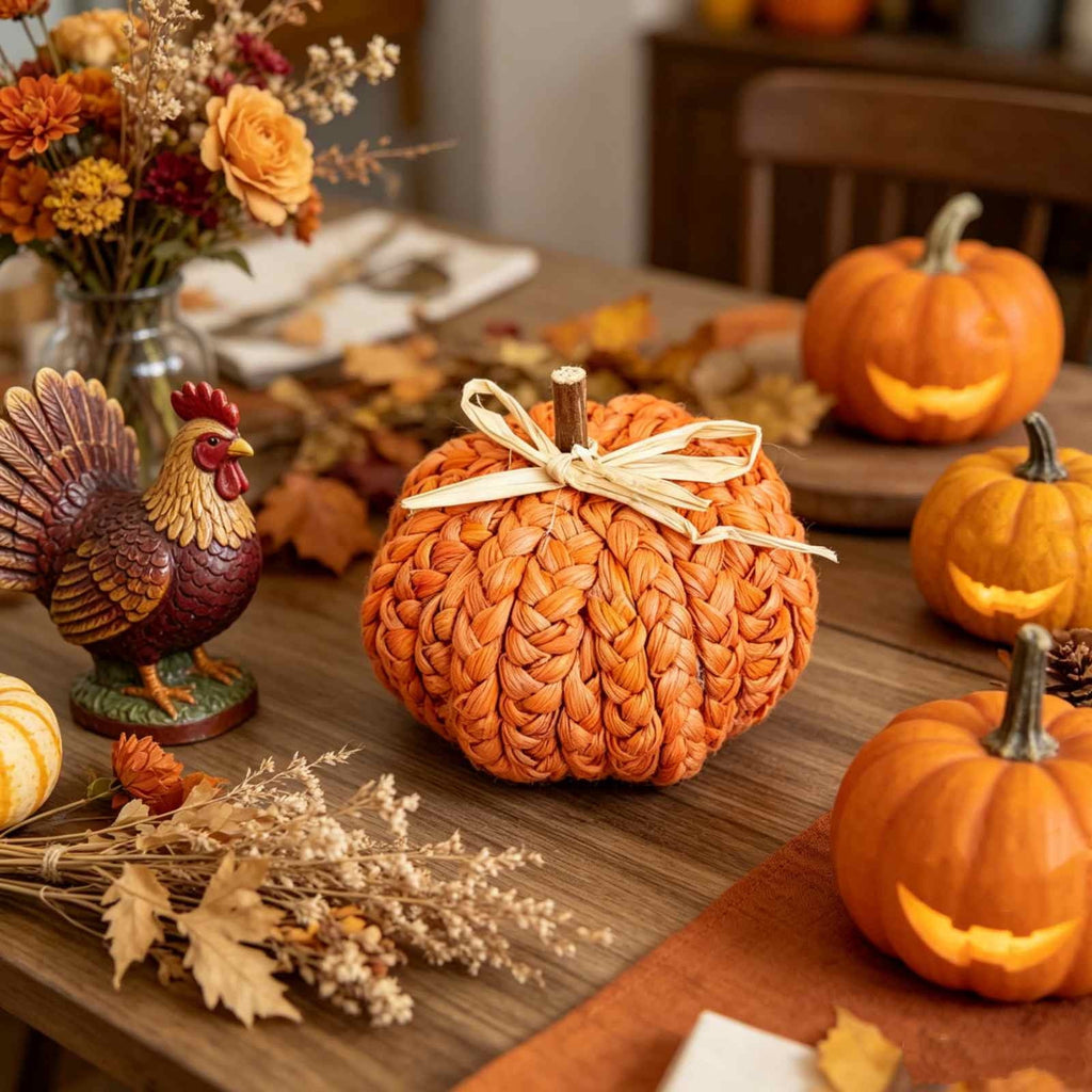 Pumpkin Fall Decor, Woven Wicker Pumpkins for Home, Farmhouse Style,Halloween Autumn Thanksgiving Decorations, Fall Centerpieces for Table Porch Mantel Indoor