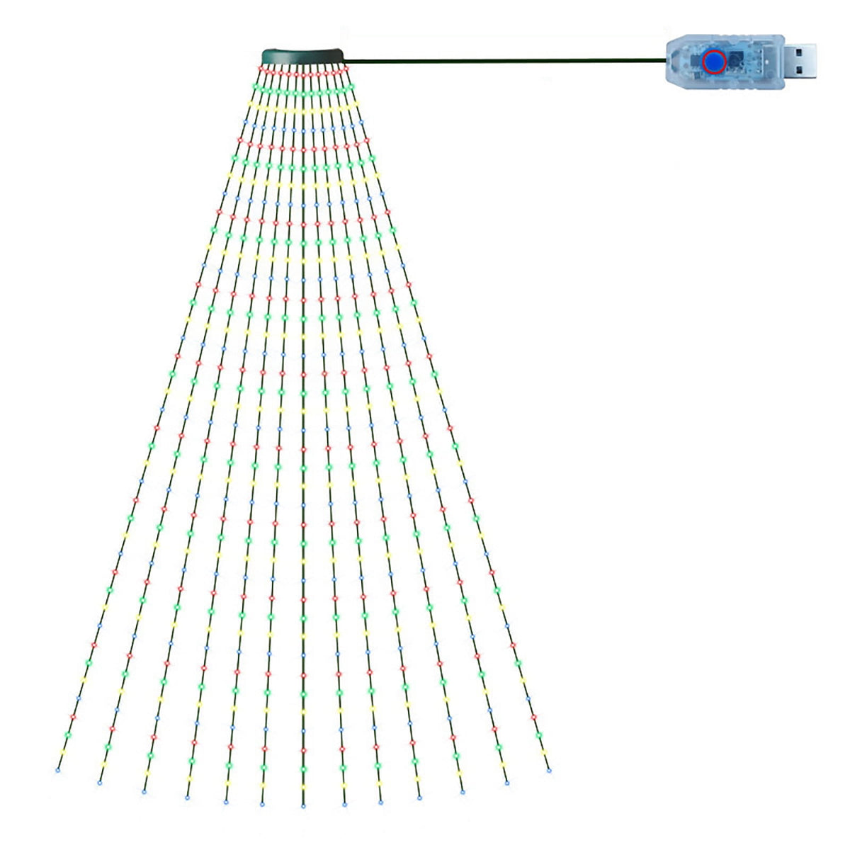 AYktou Christmas Tree Lights 6.56ft 16 Lines LED Waterfall Lights Waterproof Xmas Tree Topper Lights with Remote and USB Powered Christmas Lights for Halloween Xmas Year Holiday,Colorful