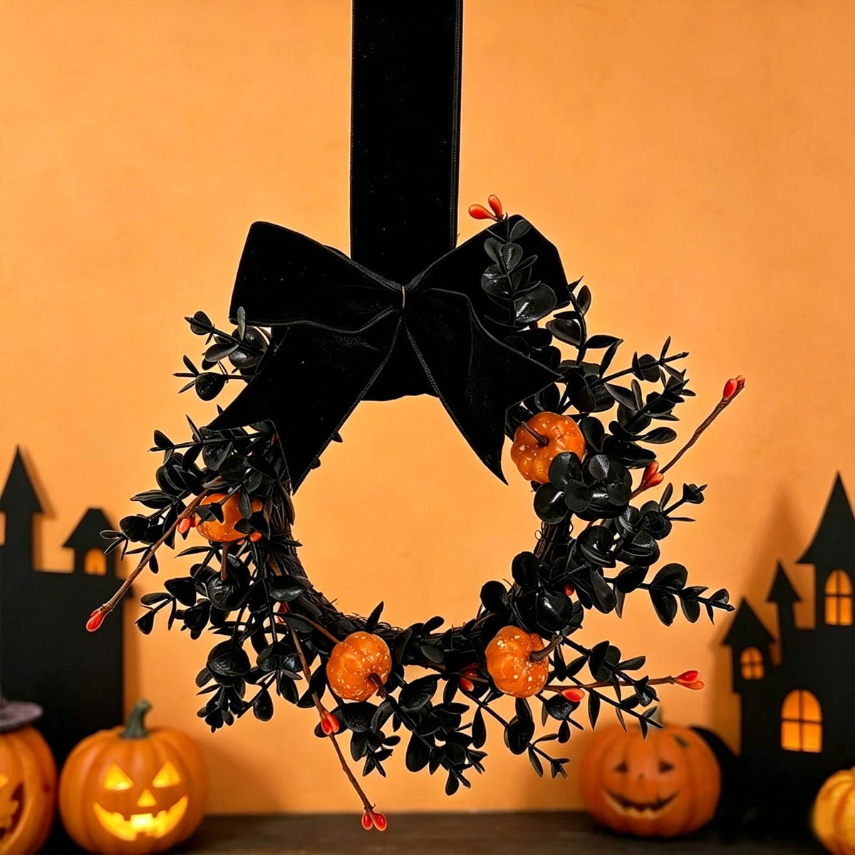 Fall Candle Ring,Artificial Maple Leaves Pumpkins Decorative Wreaths,Berry Wreath for Pillar Candle Holder,Candle Ring for Halloween Centerpieces and Farmhouse Table Decor,7.48 inch(Pink)