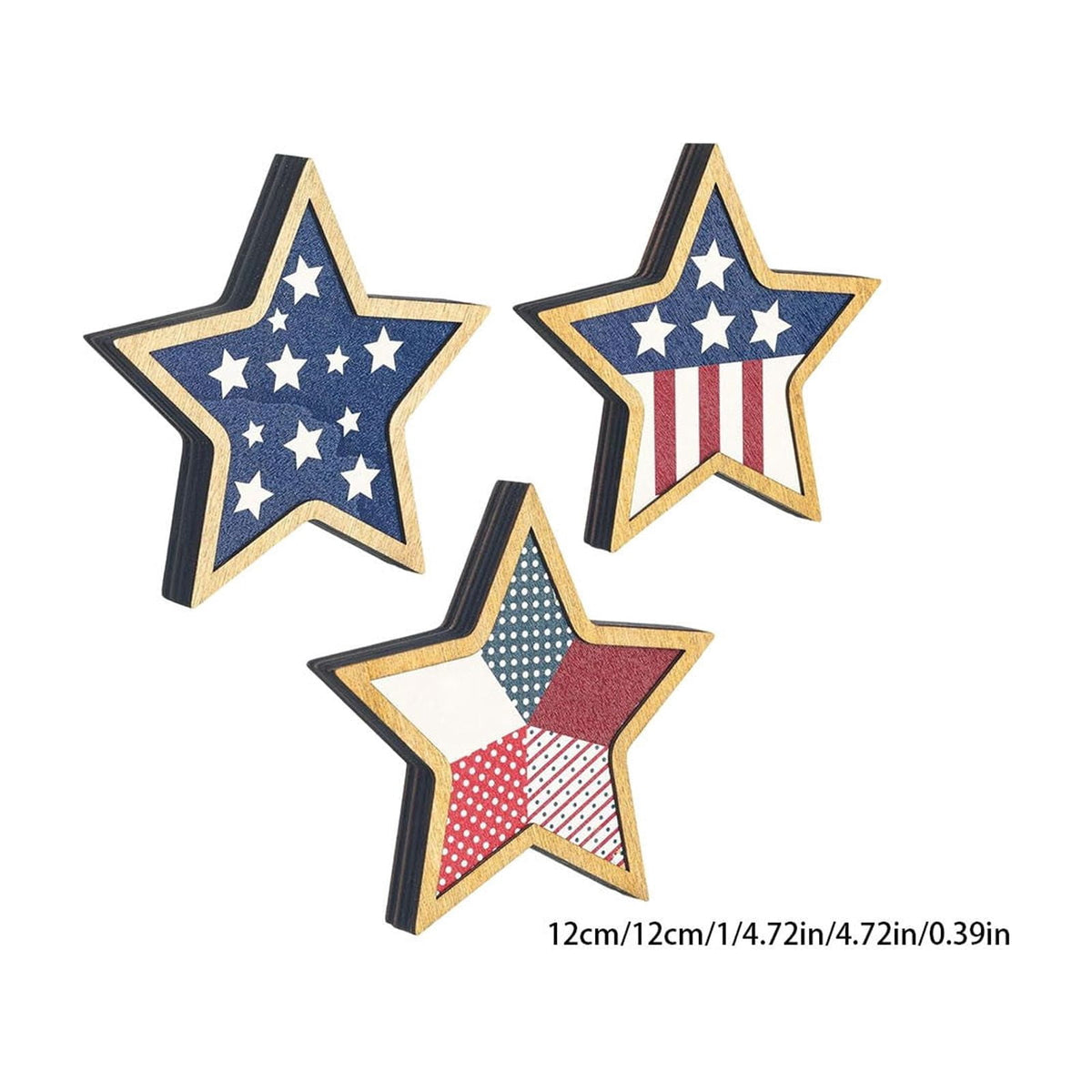 Japceit 3Pcs 4Th Of July Decorations Wooden Stars,Red White Blue Patriotic Decor, Independence Day Ornaments Set,For Home Office Table Shelf
