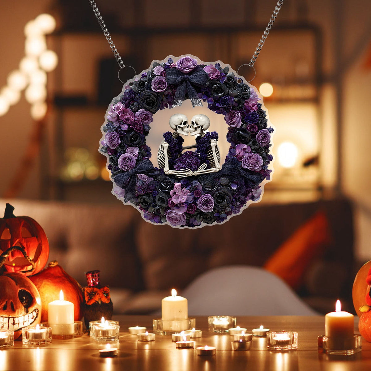 Halloween Fall 2D Pendant,2026 Front Door Pumpkin Skull Wreath,Maple Leaves Decorations Outdoor Indoor for Table Centerpiece Thanksgiving,Colorful Acrylic Round Disk Hanging Ornament,Window