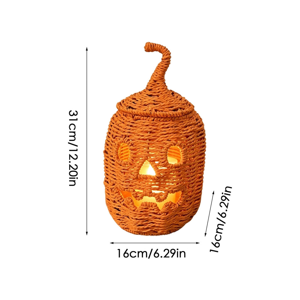 Handwoven Rattan Ghost Lantern with Witch Hat - 13.78 Inch White Wicker Ghost Decor, Light Up Halloween Decorations for Indoor Outdoor, Porch, Patio, Spooky Home Decor, Fall Harvest