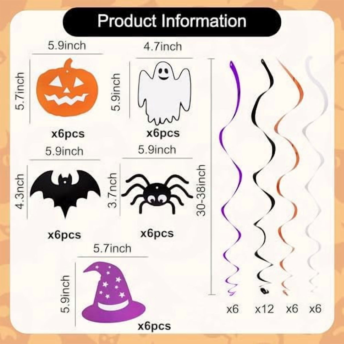 30PCS Halloween Hanging Swirls Pre-Strung Ghost Spider Witch Bat Pumpkin Decorations