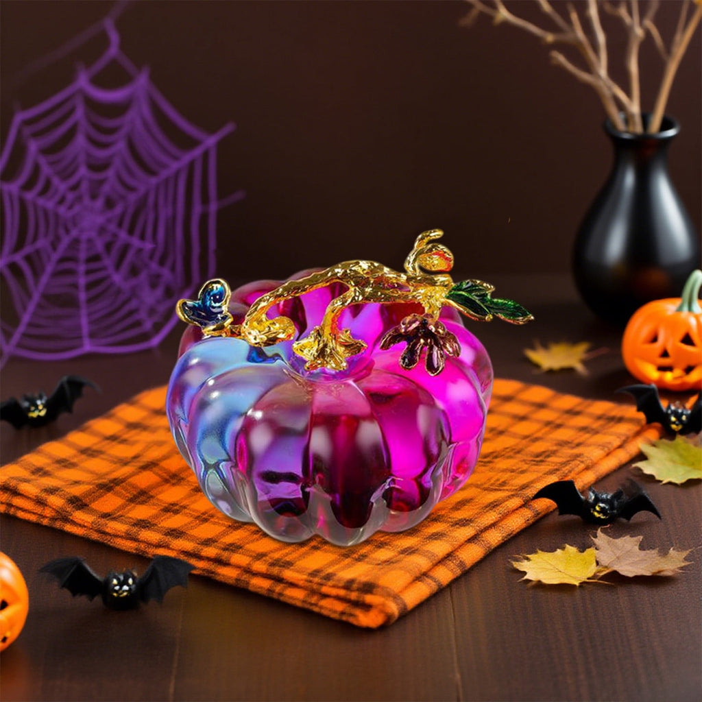 Crystal Pumpkin Figurine, Glass Pumpkin Sculpture Collectible Thanksgiving Decor, Desktop Decoration for Halloween Home Garden Party Decor, Blue