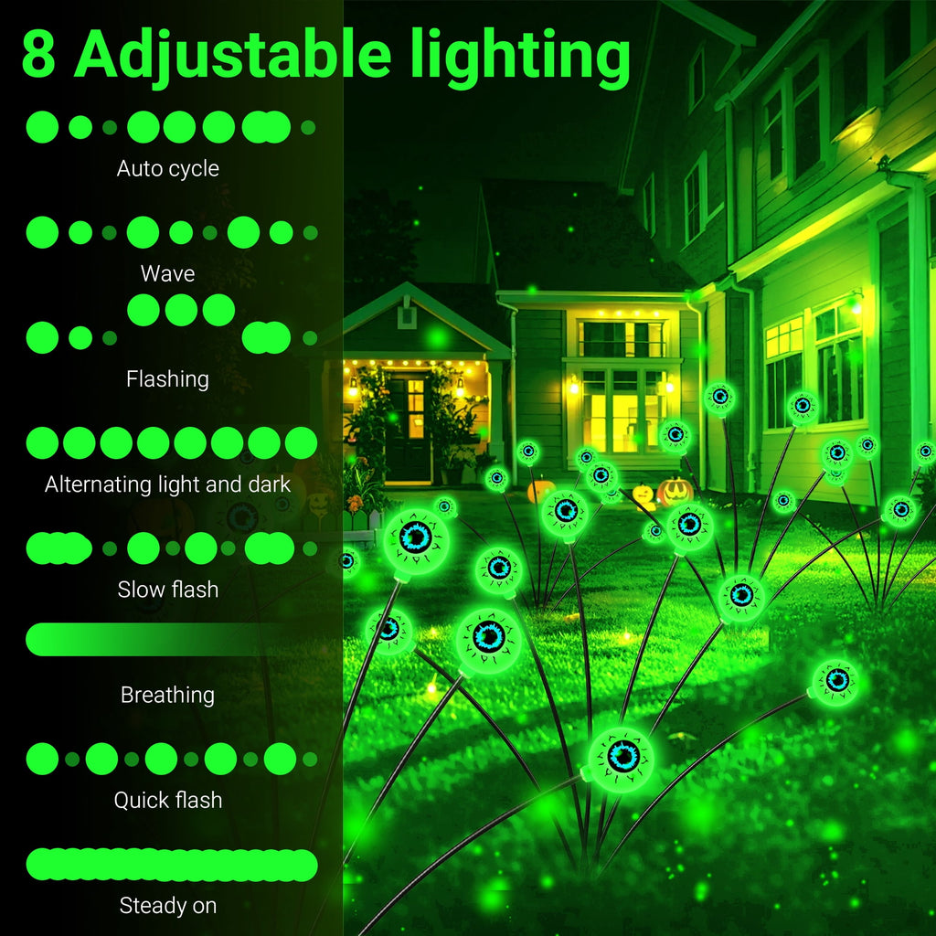 DAYBETTER Halloween Solar Outdoor Lights, 4 Pack LED Eyeball Swaying Firefly Lights, 8 Lighting Modes, Waterproof Outdoor Lights for Lawn, Party, Halloween Deco