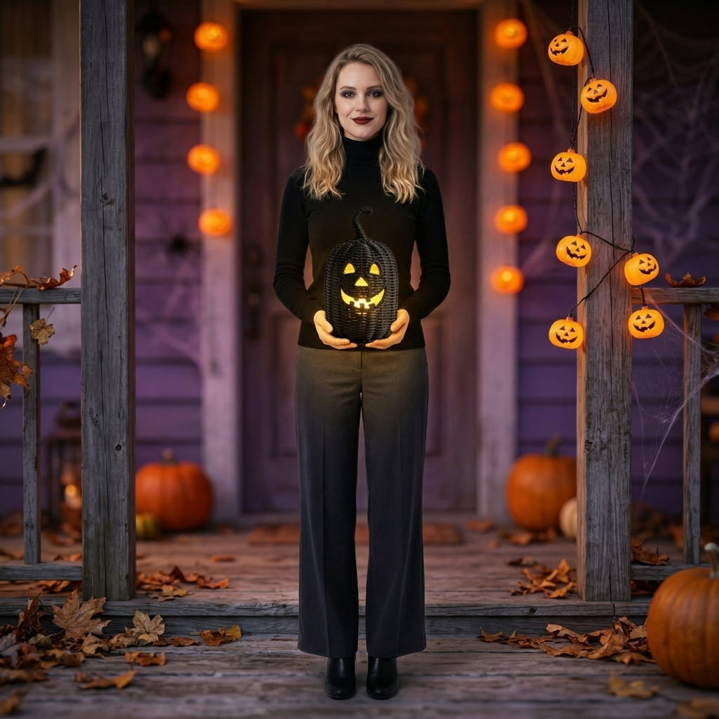 2026 Black Halloween Pumpkin, Halloween Seaweed and Pumpkin Decorations Fall Table Centerpiece for Autumn Fall Holiday Party Home Decor and Festive Fireplace Mantel Display , 11.8 Inch A