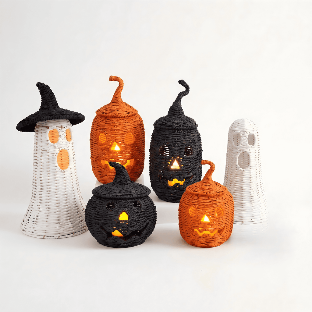 Guvpev 12" Handcrafted Woven Ghost - White Faux Rattan & Metal Ghost Figurine, Halloween Spooky Table Centerpiece & Fall Porch Decor for Indoor Outdoor