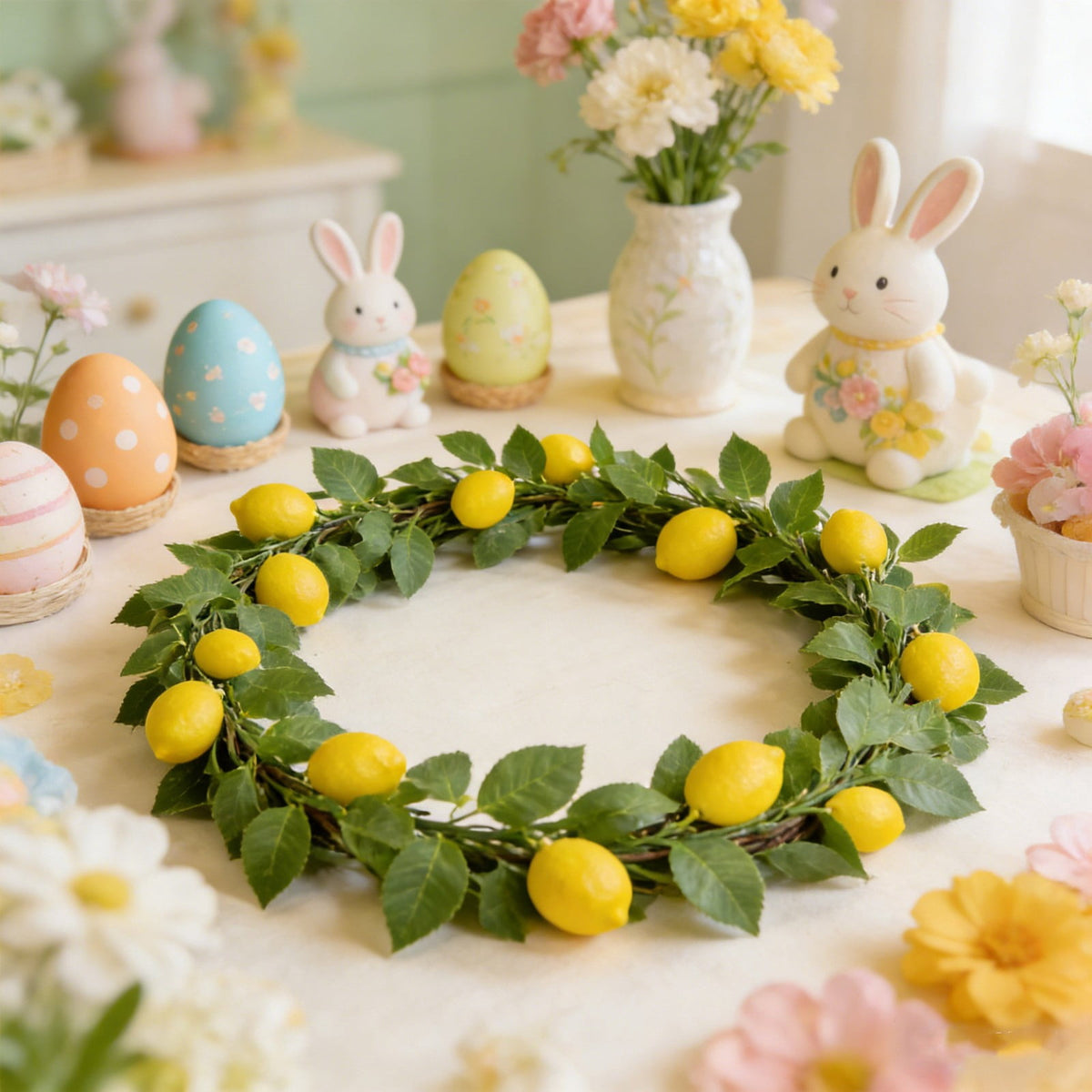 yulier Artificial Garland 70.86 inch Spring Garland with Flowers, Faux Vines Floral Hanging Garland for Holiday Wedding Spring Home Party Window Door Fireplace Table Indoor Outdoor Decor