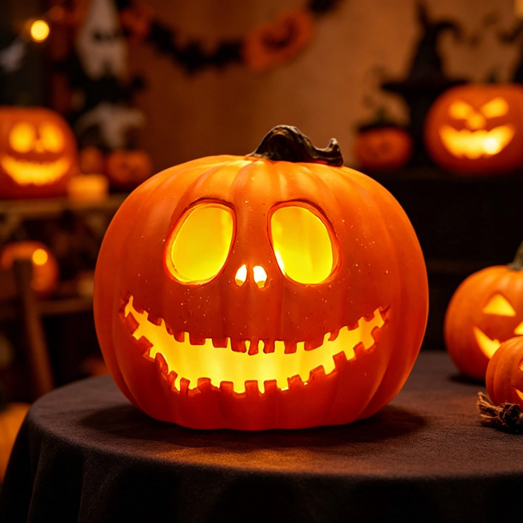 Large Halloween Pumpkin Decoration with Warm LED Light, Blow Molded Plastic for Outdoor Yard Porch Display, Plug and Play or Battery Operated Festive Decor