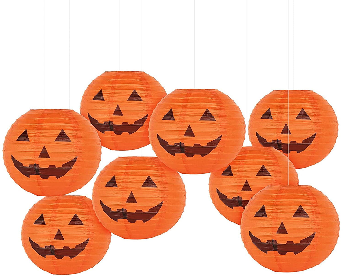 11 Inch Halloween Paper Pumpkin Lanterns Jack-O-Lanterns Hanging Halloween Decorations Outdoor Indoor Halloween Party Decorations - 8 PCS