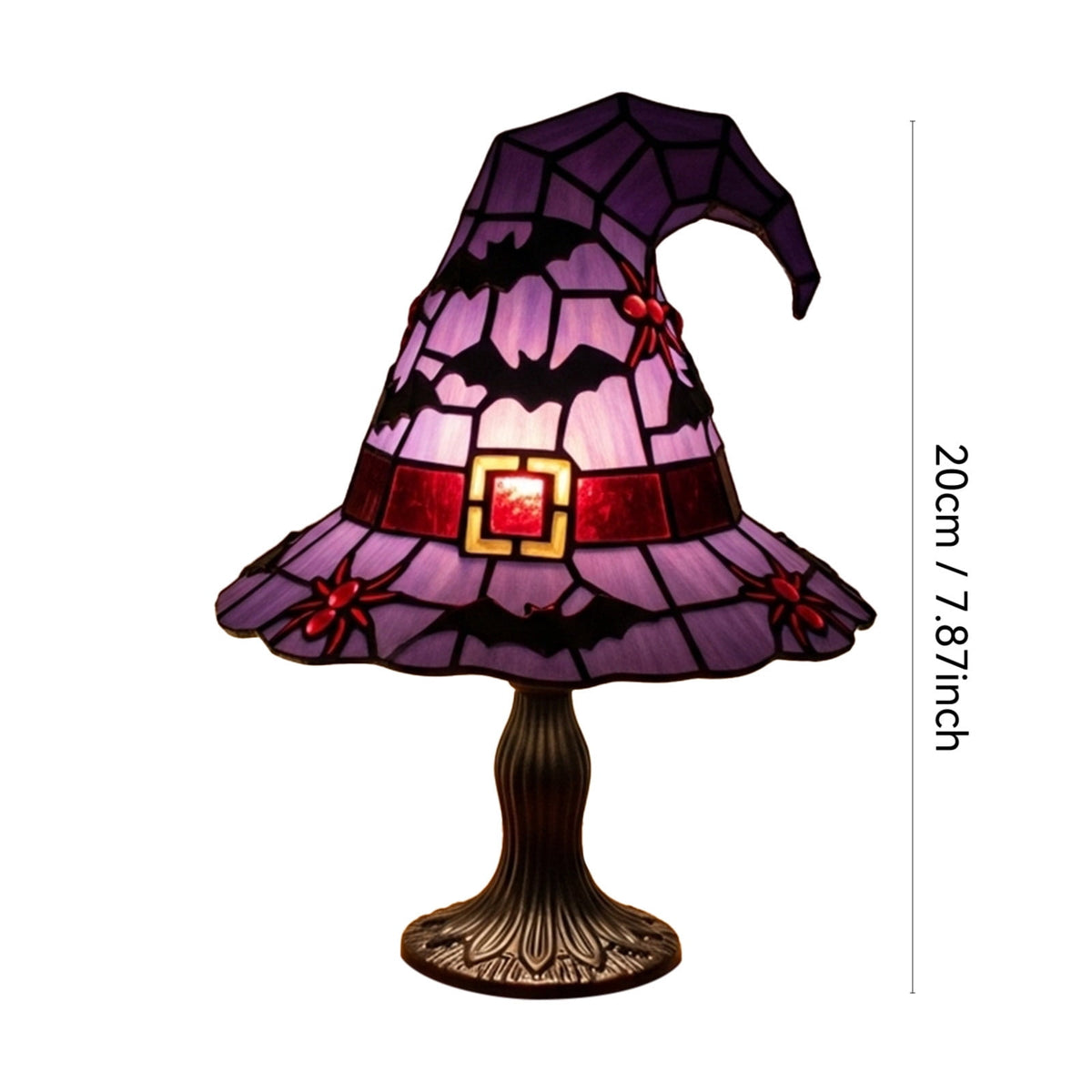 Stained Glass Witch Hat Lamp Gothic Halloween Lighting Decor, Vintage Witchy Hats Night Lights, Handcrafted Retro Resin Table Lamp for Bedroom, Living Room & Home Decor