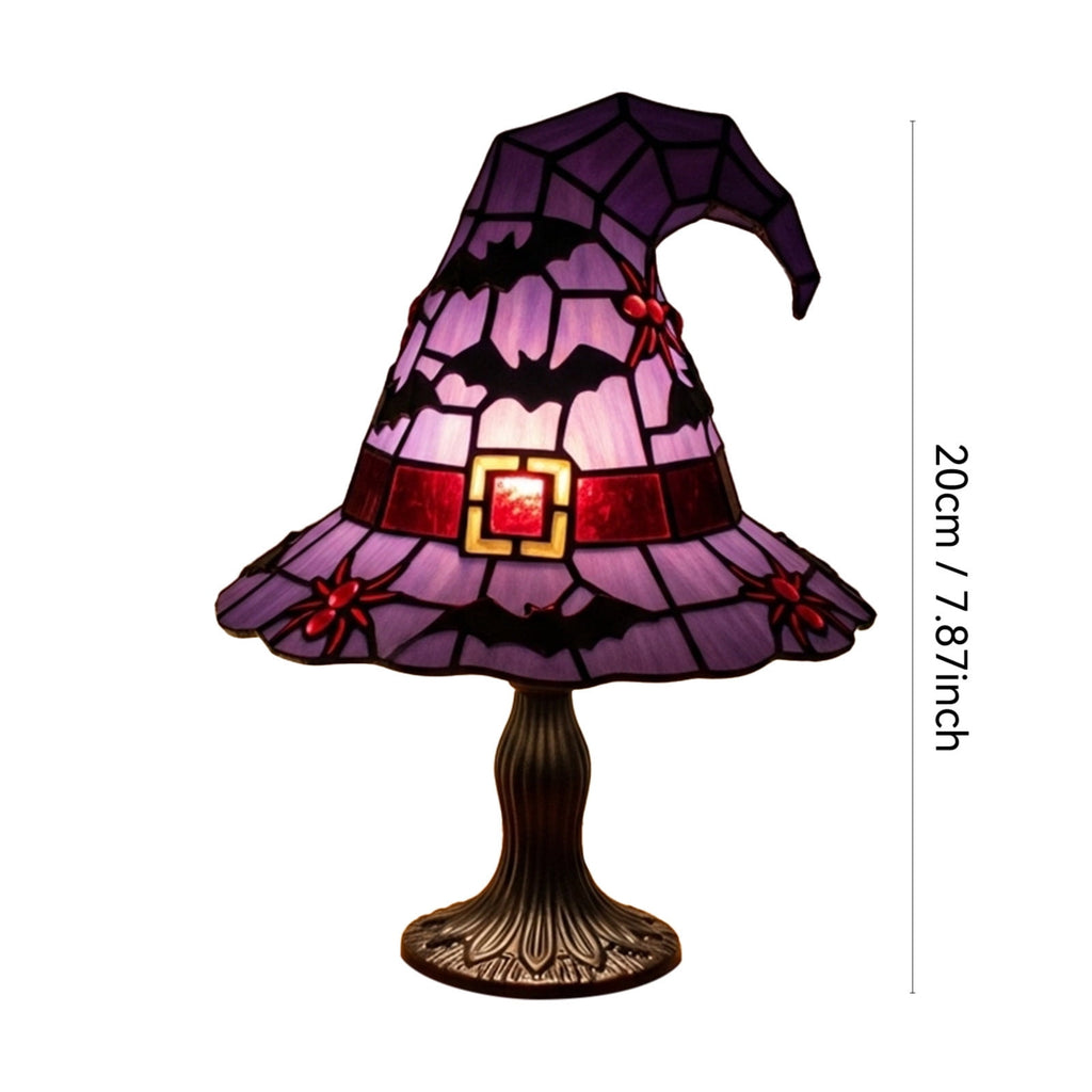 Fuebueo Halloween Witch Hat Lamp 11.81 Inch, Stained Glass Tiffany Style Table Lamp for Bedroom Nightstand, Gothic Witchy Halloween Decorations for Home Living Room