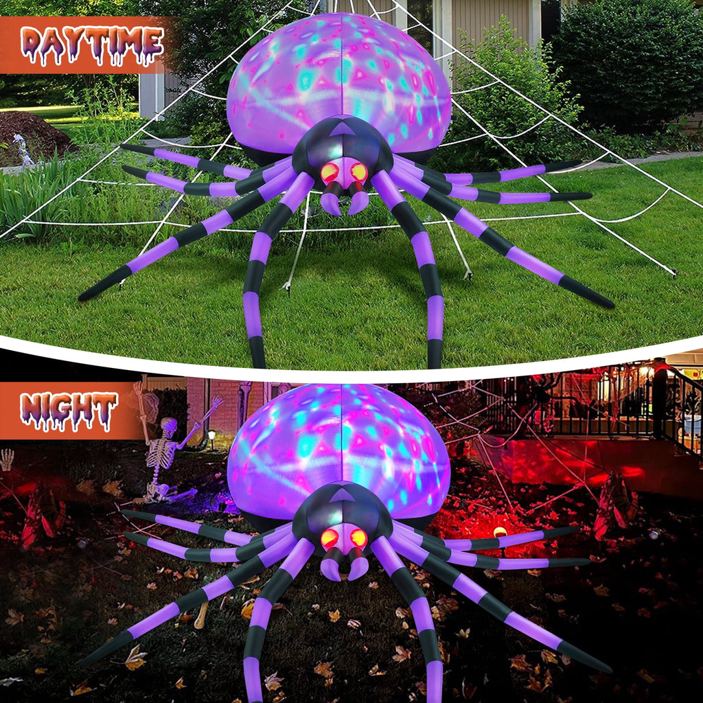 Yexmas 8FT Halloween Inflatables Outdoor Decorations Giant Spider Decorations with LED Lights and Air Pump Blow up Inflatable, Purple