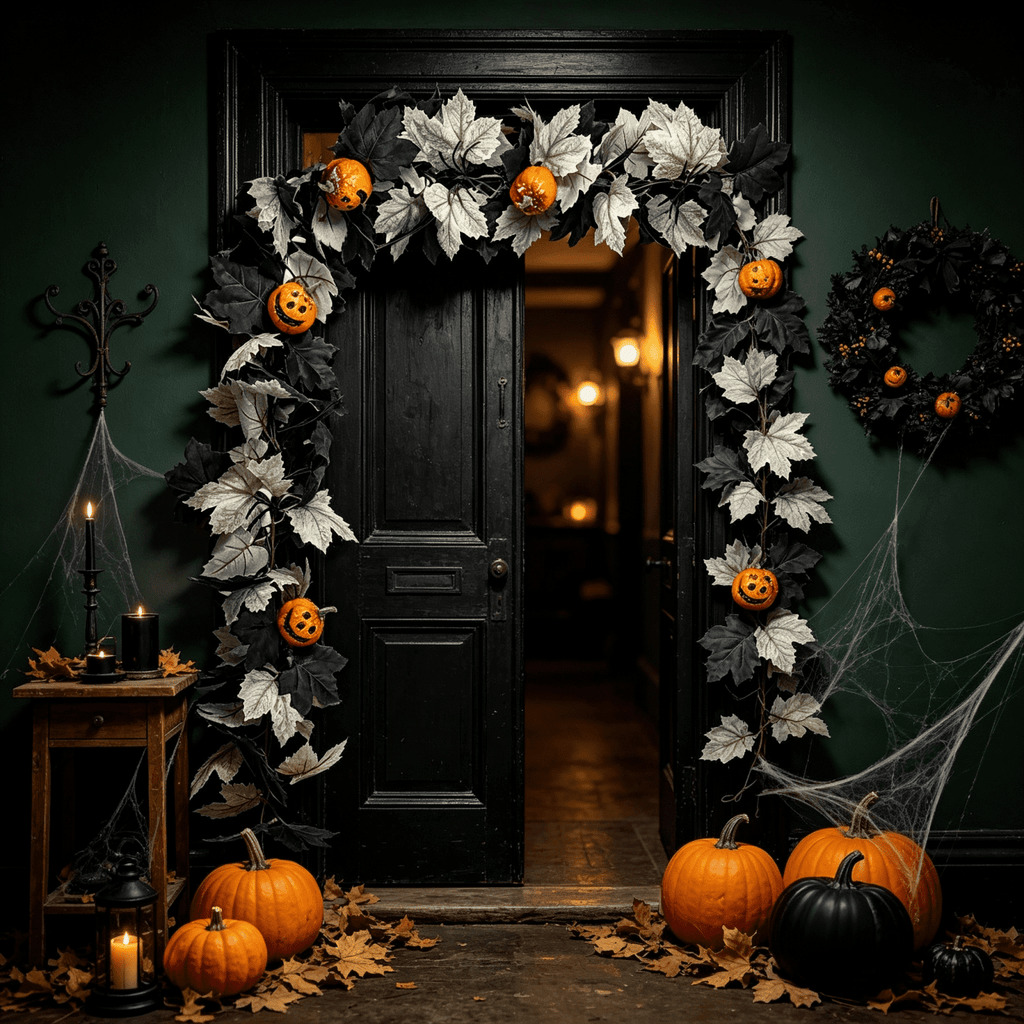 68 Inch Black Halloween Garland, Fall Artificial Vine, Thanksgiving Wall Decor for Home Mantel