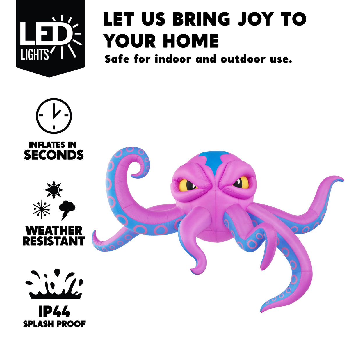 Joyfy 4 FT Halloween Inflatable Purple Octupos Head with Tentacles Broke Out from Window with Built-in LED Blow Up Inflatable for Window Decoration Yard Garden Lawn Decor