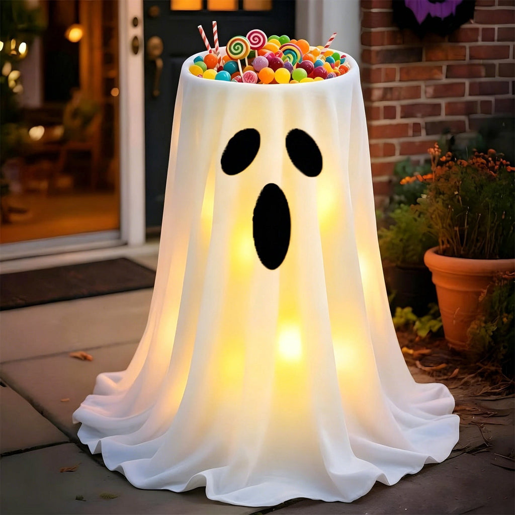 Halloween Ghost Candy Bowl Large Light Up Floor Stand with Remote Control for Halloween Party Treat Display and Trick Or Treat Setup