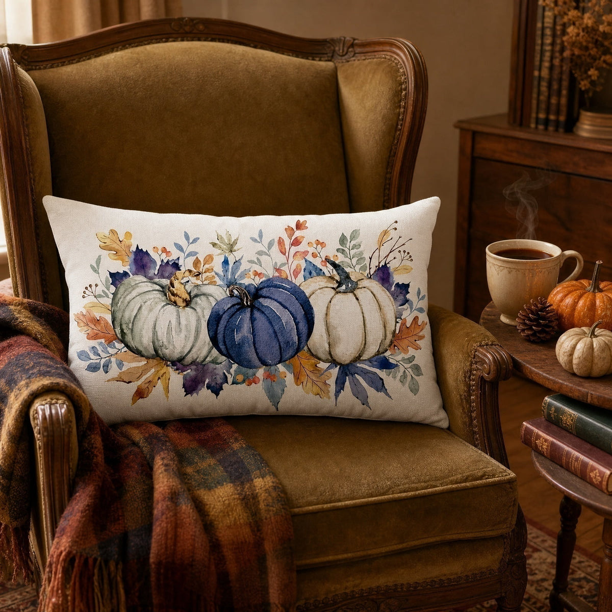 Fall Pumpkin Linen Pillow Cover, Thanksgiving Seasonal Decor Pillowcase, Farmhouse Style Great Housewarming Gift for Fall Home Decor