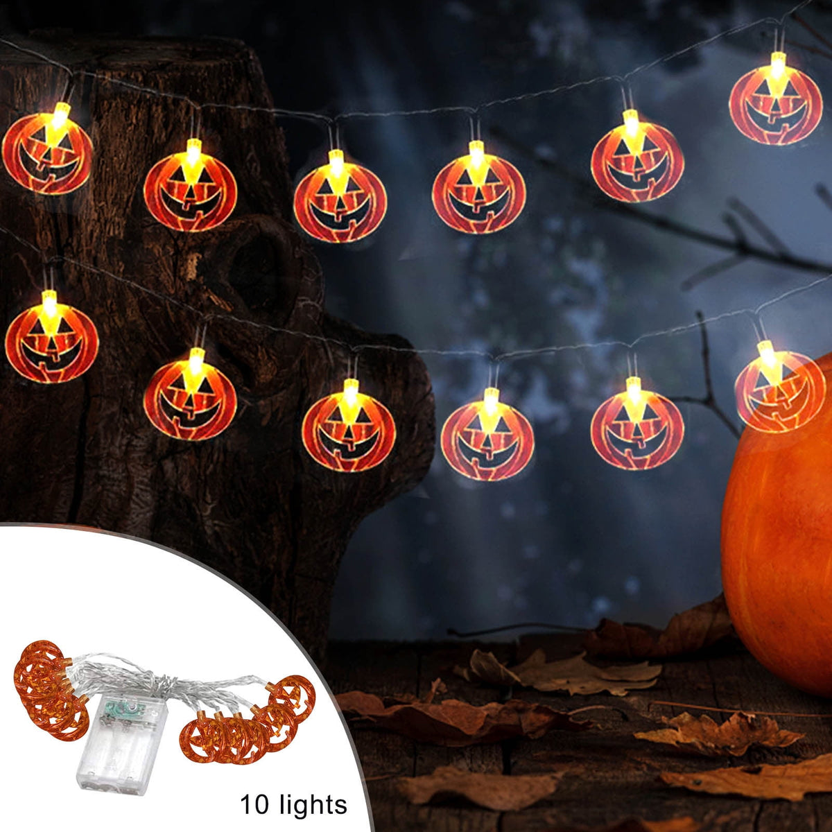 Halloween's String Lights Battery Operated 6.56FT 10 LED 3D Pumpkin Bat Ghost Light with Timer 8 Light Modes For Window Indoor Outdoor Decor Halloween Party Decorations
