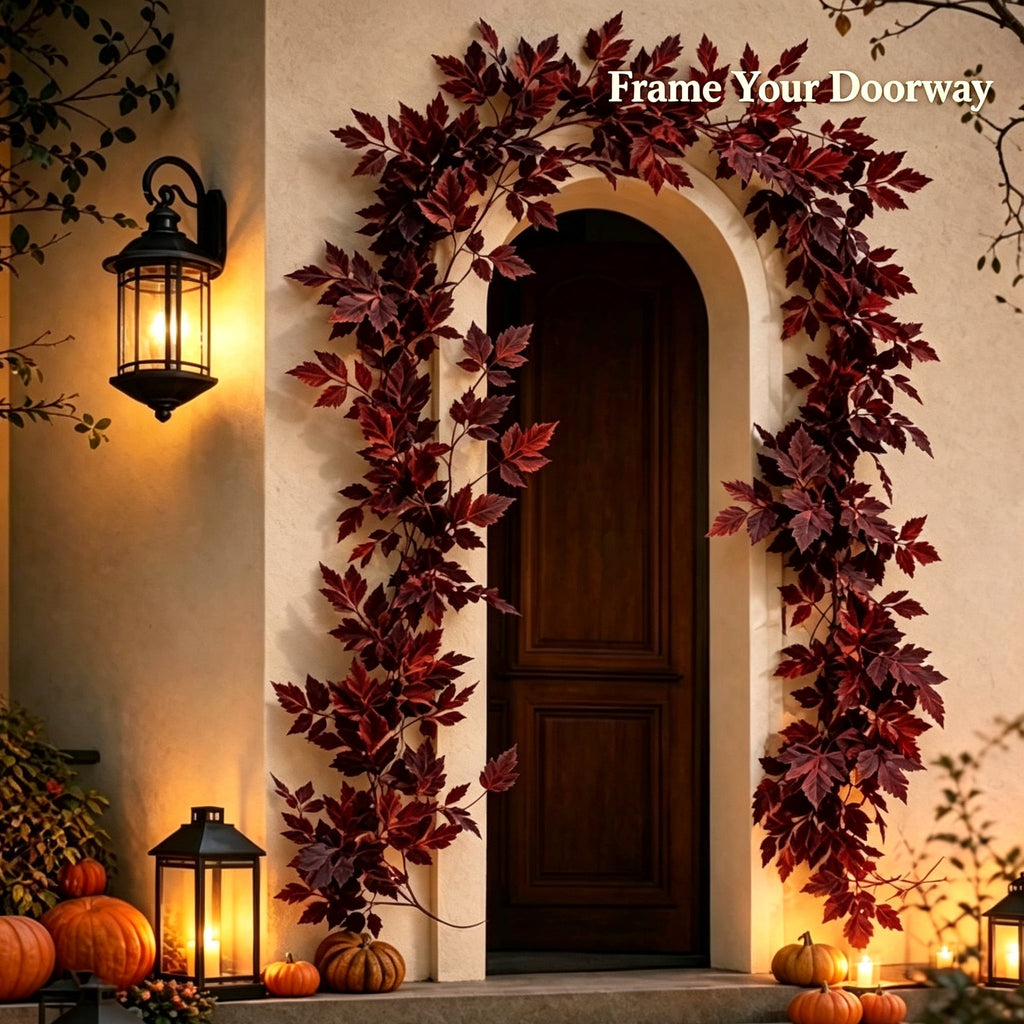 Halloween Black Garland with LED Lights 70.87 Inch Gothic Foliage for Mantel Stair Halloween Party Home Indoor Decor