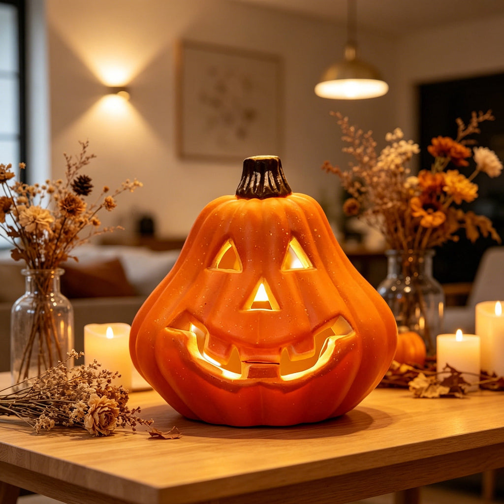 Large LED Lighted Pumpkin Decoration for Outdoor Yard Porch Home, Plastic Halloween Pumpkin with Bright Illumination, Ideal for Storefronts, Malls, and Holiday Displays