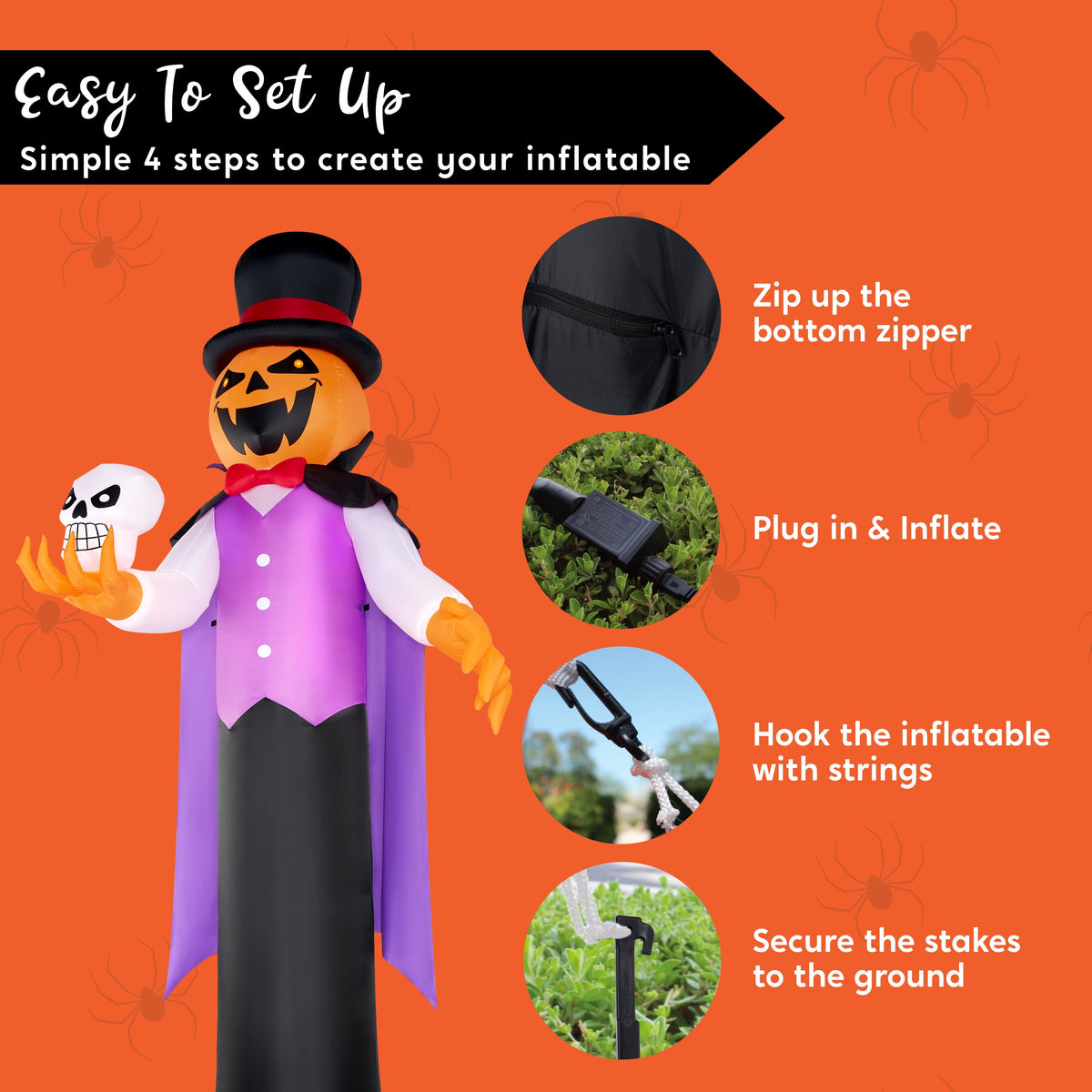 Joyfy 12 ft Giant Halloween Inflatable Pumpkin Ghost Vampire with Skull Decoration with Built-in LEDs,Ghost Halloween Decorations Outdoor Blow Up Yard Lawn Decoration