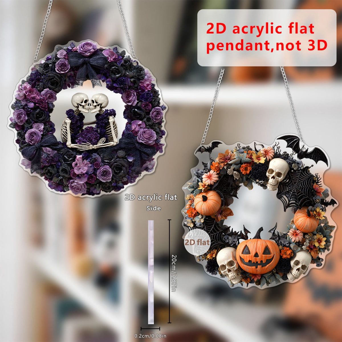 Halloween Fall 2D Pendant,2026 Front Door Pumpkin Skull Wreath,Maple Leaves Decorations Outdoor Indoor for Table Centerpiece Thanksgiving,Colorful Acrylic Round Disk Hanging Ornament,Window