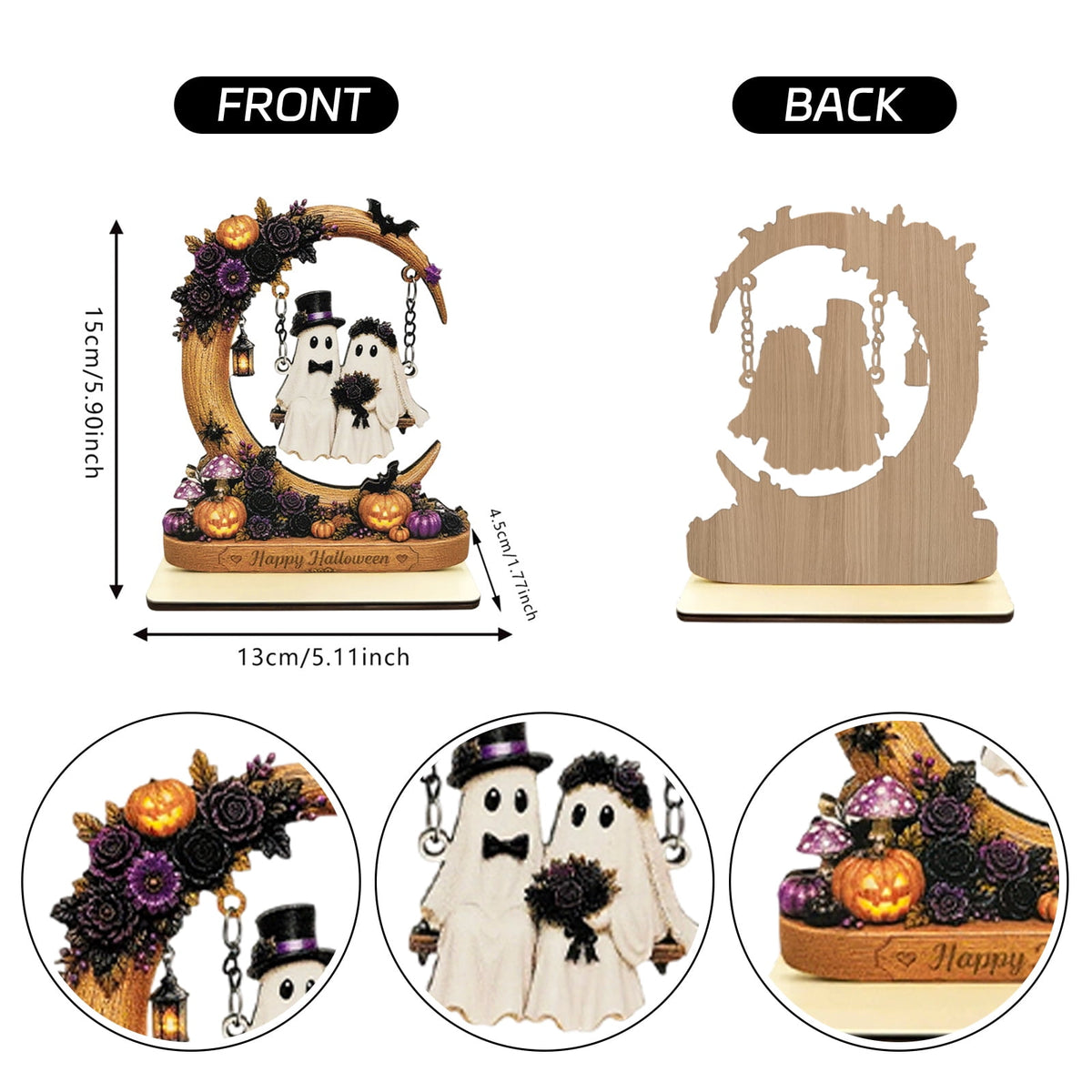 Halloween 2D Wooden Decoration, Ghost Pumpkin Cafe Tabletop Decor with Spooky Tavern Scene Design, Halloween Home Decor for Shelf Mantel Desk Display, Fall Decor and Seasonal Home Decorations