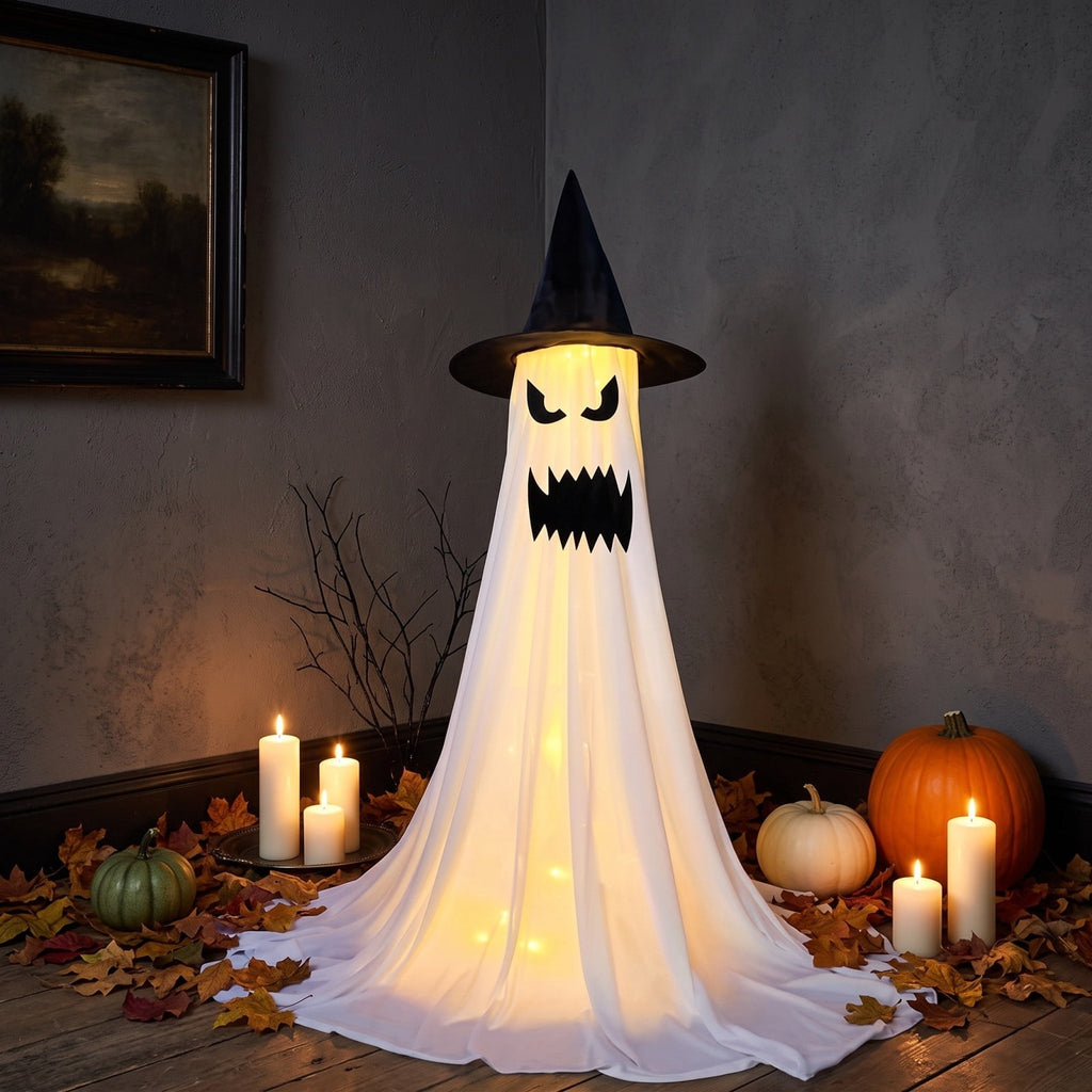 Halloween Ghost Candy Bowl Large Light Up Floor Stand with Remote Control for Halloween Party Treat Display and Trick Or Treat Setup