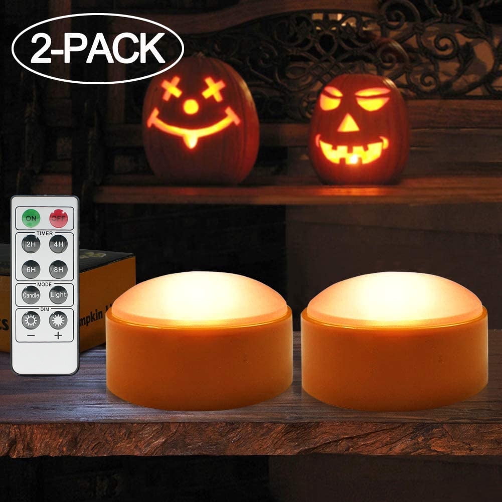 2-Pack Halloween Pumpkin Lights with Remote/Timer - Orange Pumpkin Lights LED Battery Operated Halloween Decor - Halloween Jack-O-Lantern Outdoor Pumpkin Decorations - LED Lights Halloween