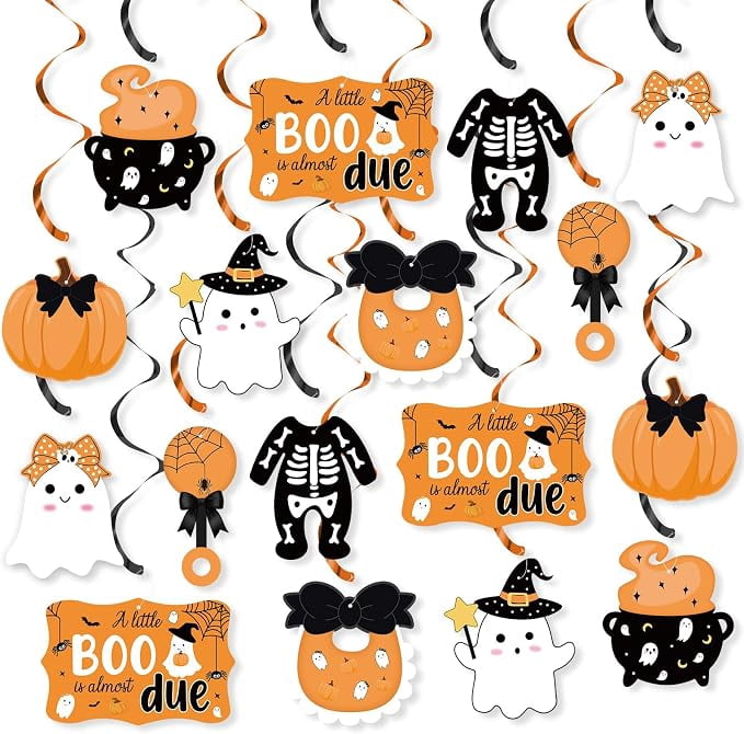 20 Piece Halloween Baby Shower Hanging Swirls Orange Ghost Pumpkin Decorations