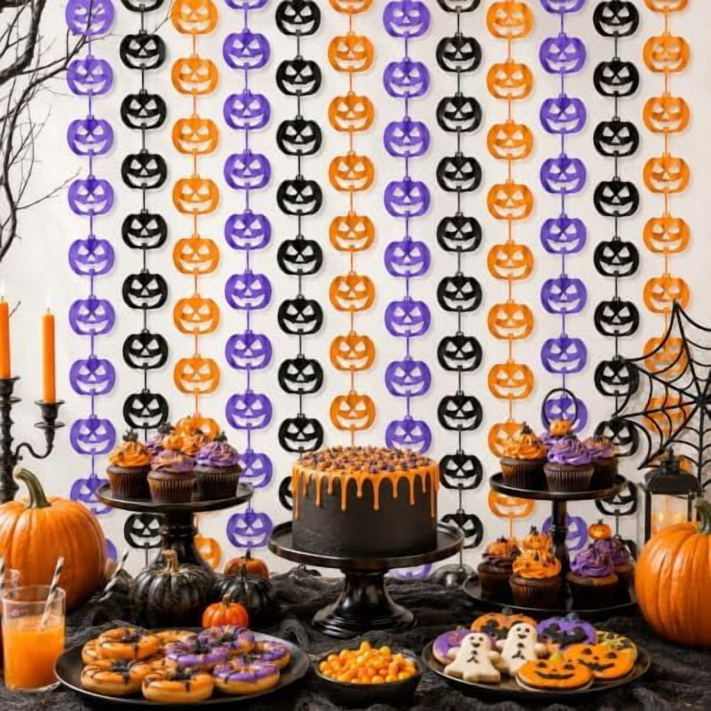 Halloween Party Decorations, 2 PCS Pumpkin Metallic Foil Fringe Curtain
