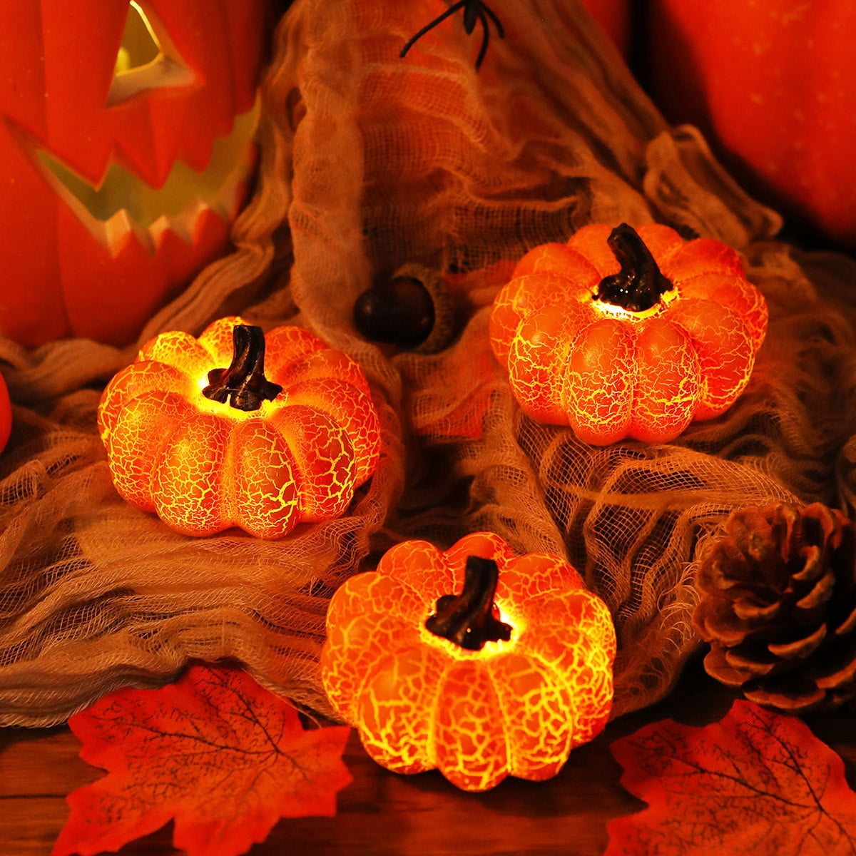 Taicans Glass LED Pumpkins Light with Timer for Halloween Pumpkin Decorations Fall and Thanksgiving Decor