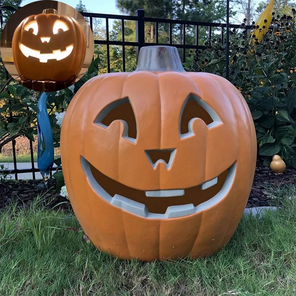 Gamexcel 3 Pack Light Up Jack O Lantern Pumpkins, 10/14/16 in Waterproof LED Halloween Decorations for Indoor Outdoor Porch Yard