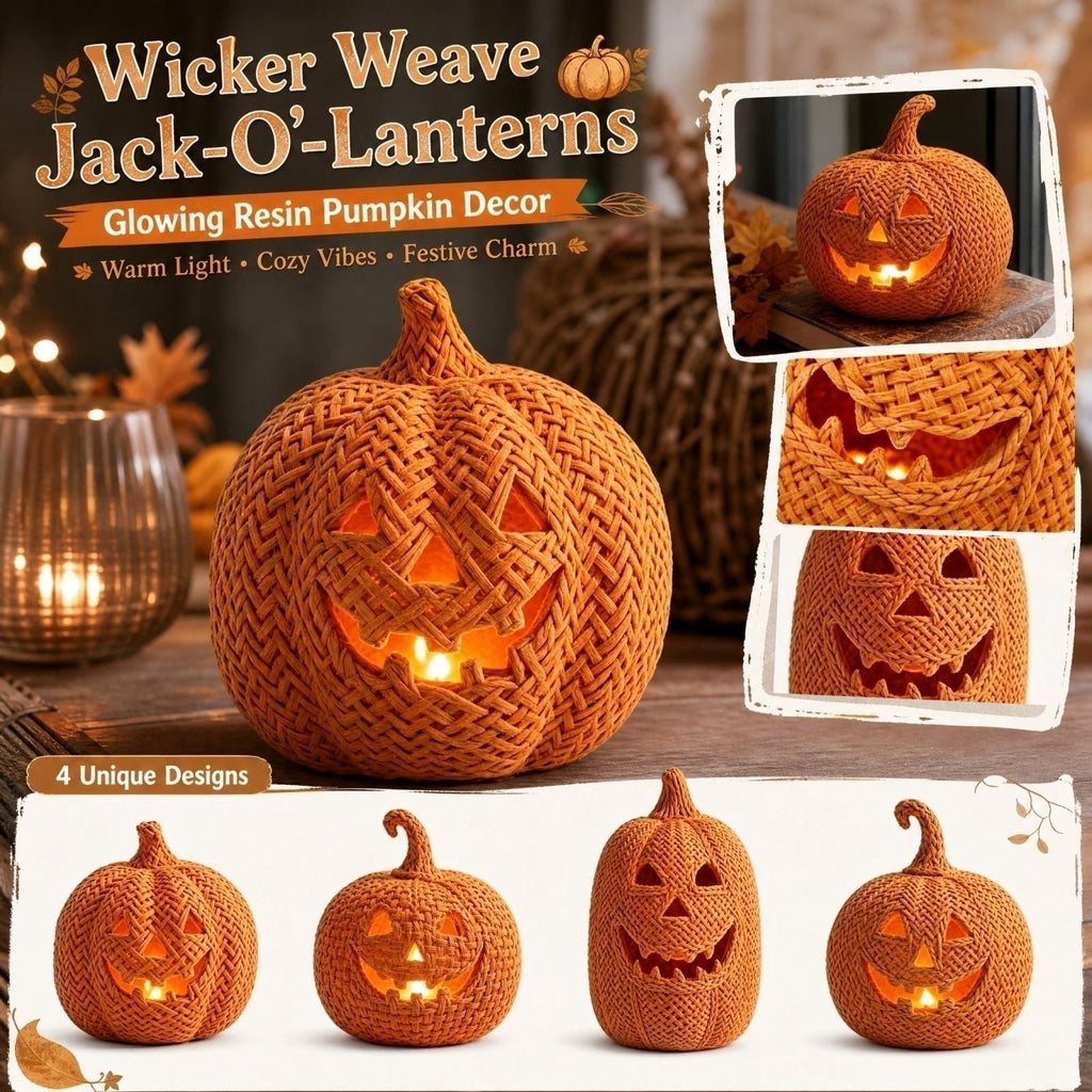 Aximioll Halloween Black Woven Jack-O-Lantern Pumpkin Decor, Hand Woven Rattan Wicker Style Statue, Trick or Treat Candy Bowl Lantern for Porch Entryway Fireplace Mantel Table, Black, 11 Inches